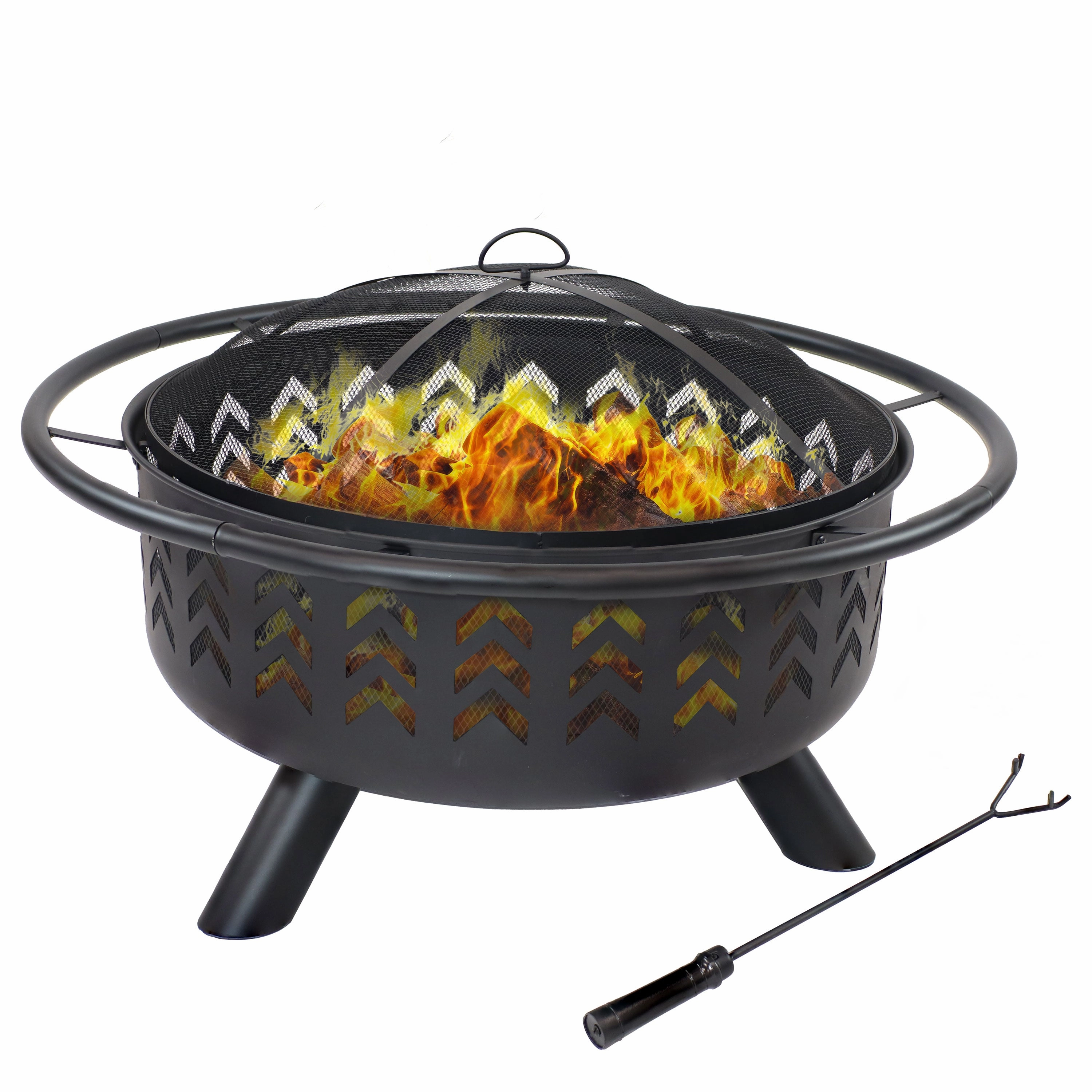 Sunnydaze Arrow Motif Steel Wood-Burning Fire Pit with Spark Screen - 36"portable outdoor fire pit with lid