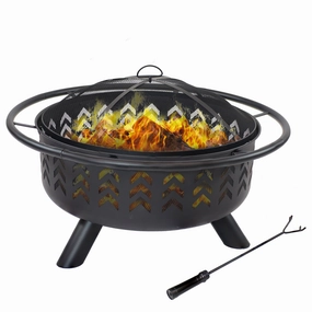 Sunnydaze Arrow Motif Steel Wood-Burning Fire Pit with Spark Screen - 36"portable outdoor fire pit with lid