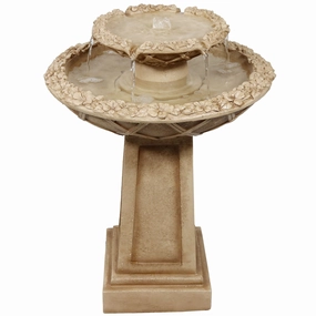 Sunnydaze Beveled Flower 2-Tier Outdoor Water Fountain & Bird Bath - 28"outdoor garden water fountain