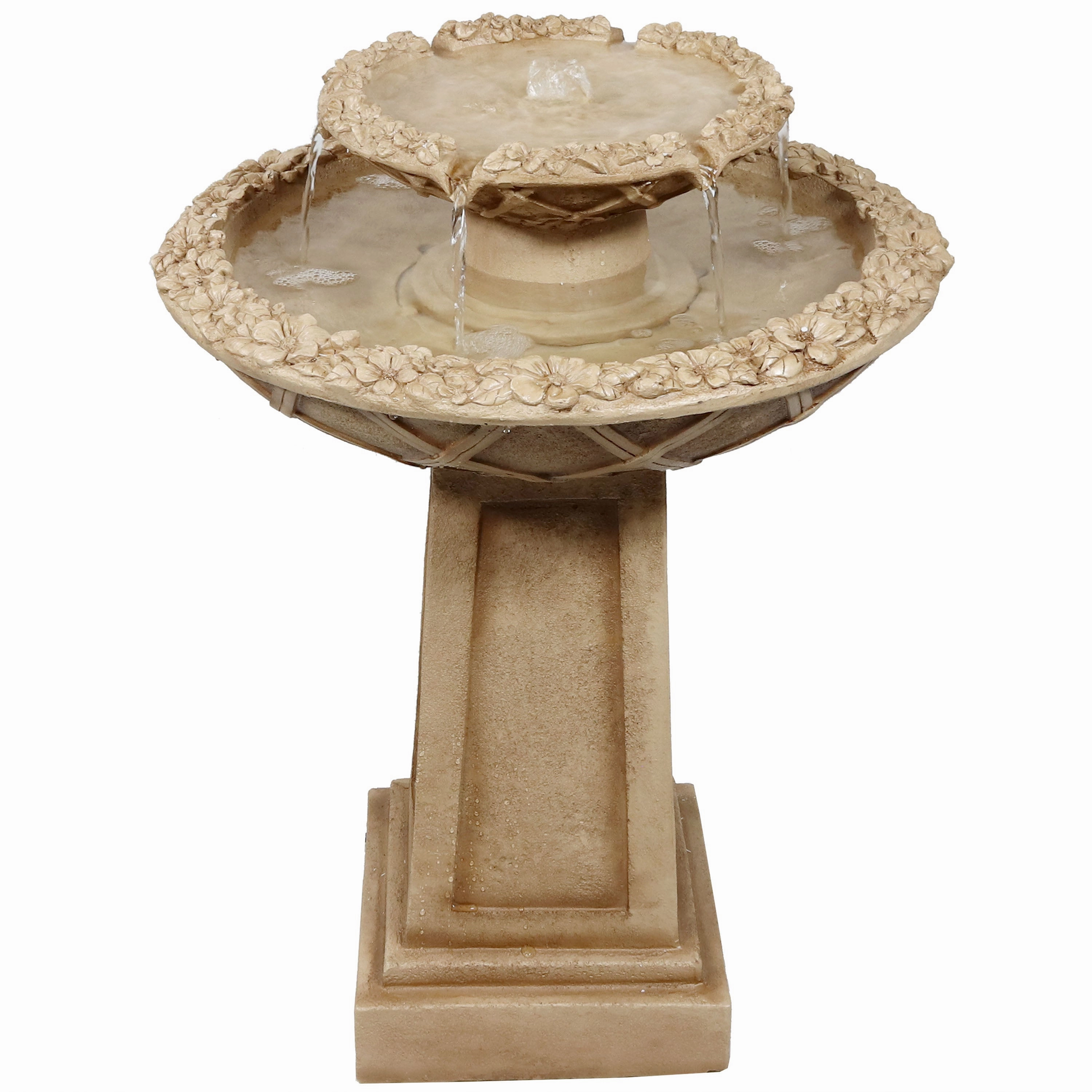 Sunnydaze Beveled Flower 2-Tier Outdoor Water Fountain & Bird Bath - 28"outdoor garden water fountain