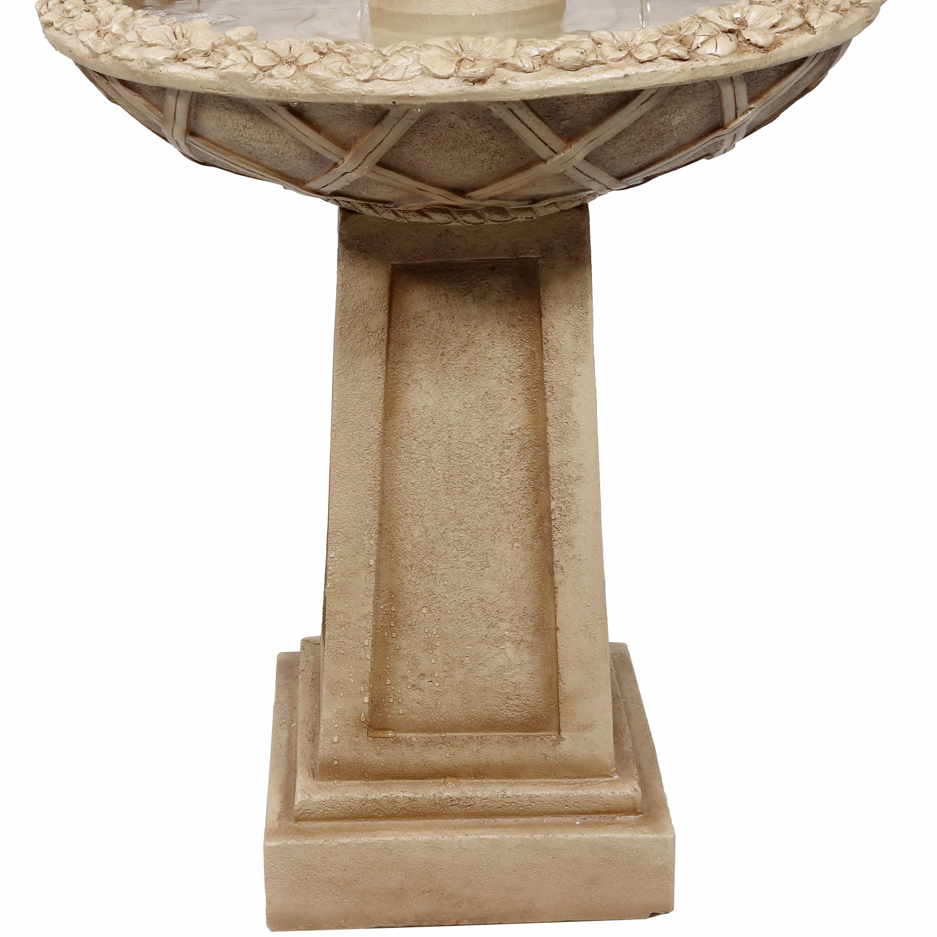 Sunnydaze Beveled Flower 2-Tier Outdoor Water Fountain & Bird Bath - 28"