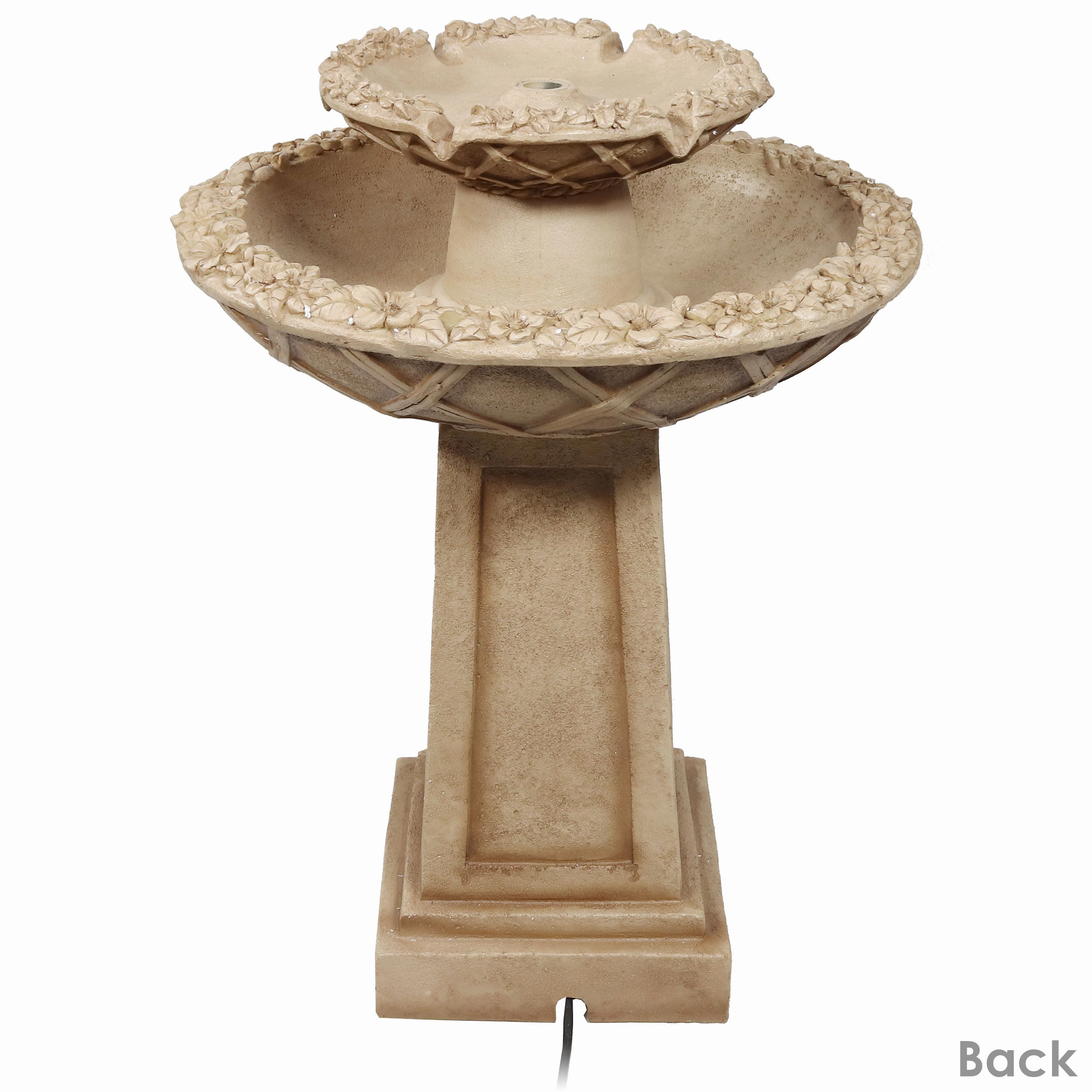Sunnydaze Beveled Flower 2-Tier Outdoor Water Fountain & Bird Bath - 28"