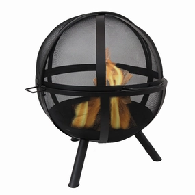Sunnydaze Black 28" Sphere Flaming Ball Fire Pit with Protective Coverportable outdoor fire pit with lid