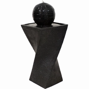 Sunnydaze Black Ball Solar Water Fountain with Battery Backup - 32" Houtdoor garden water fountain