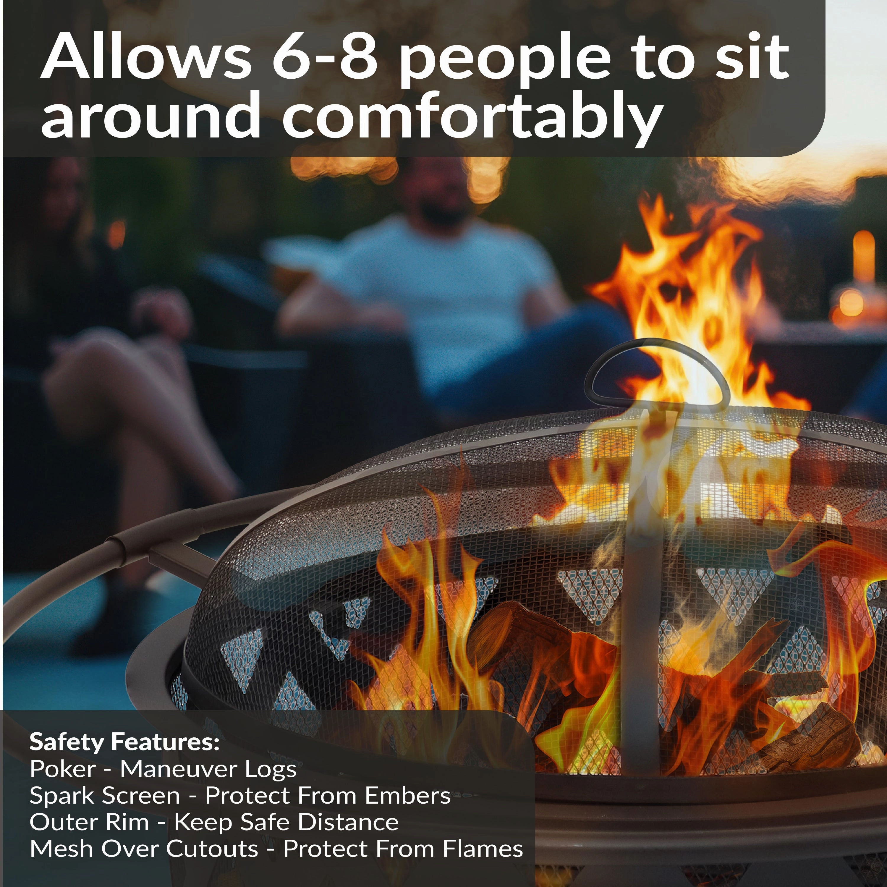 Sunnydaze Black Crossweave Wood Fire Pit with Cover, Spark Screen, Grate, and Poker