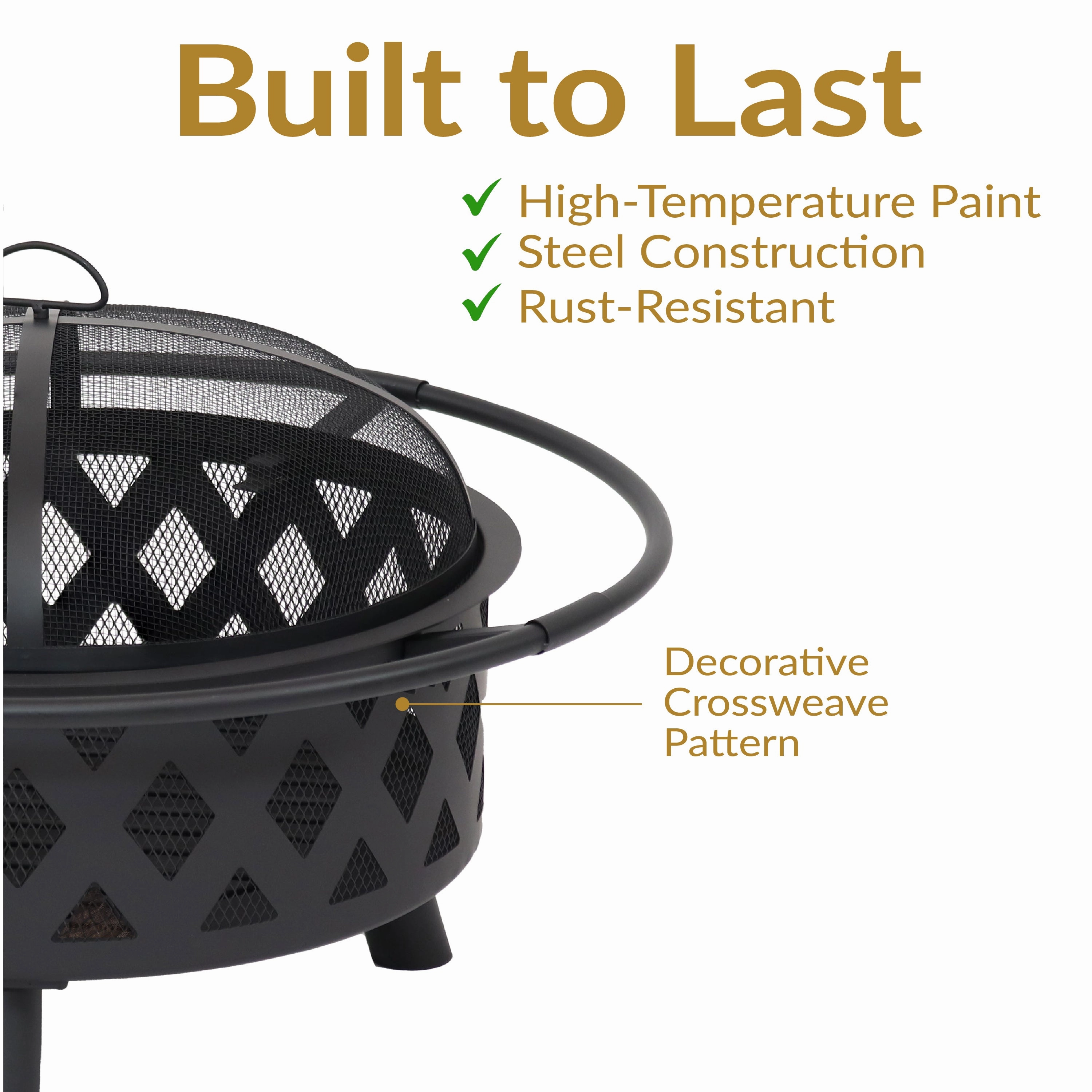 Sunnydaze Black Crossweave Wood Fire Pit with Cover, Spark Screen, Grate, and Poker