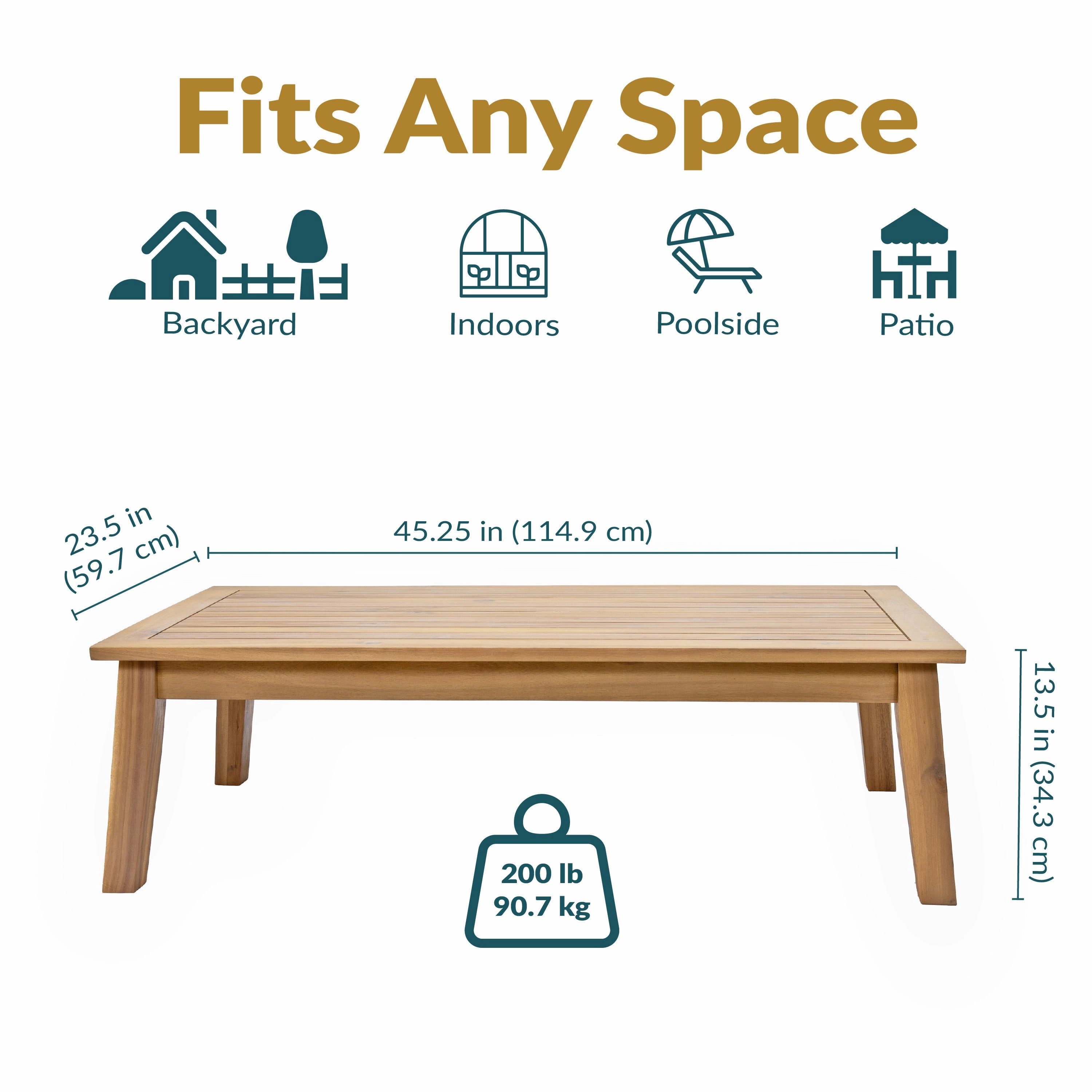 Sunnydaze Bodie 45.25" Acacia Outdoor Patio Coffee Table - Rectangular