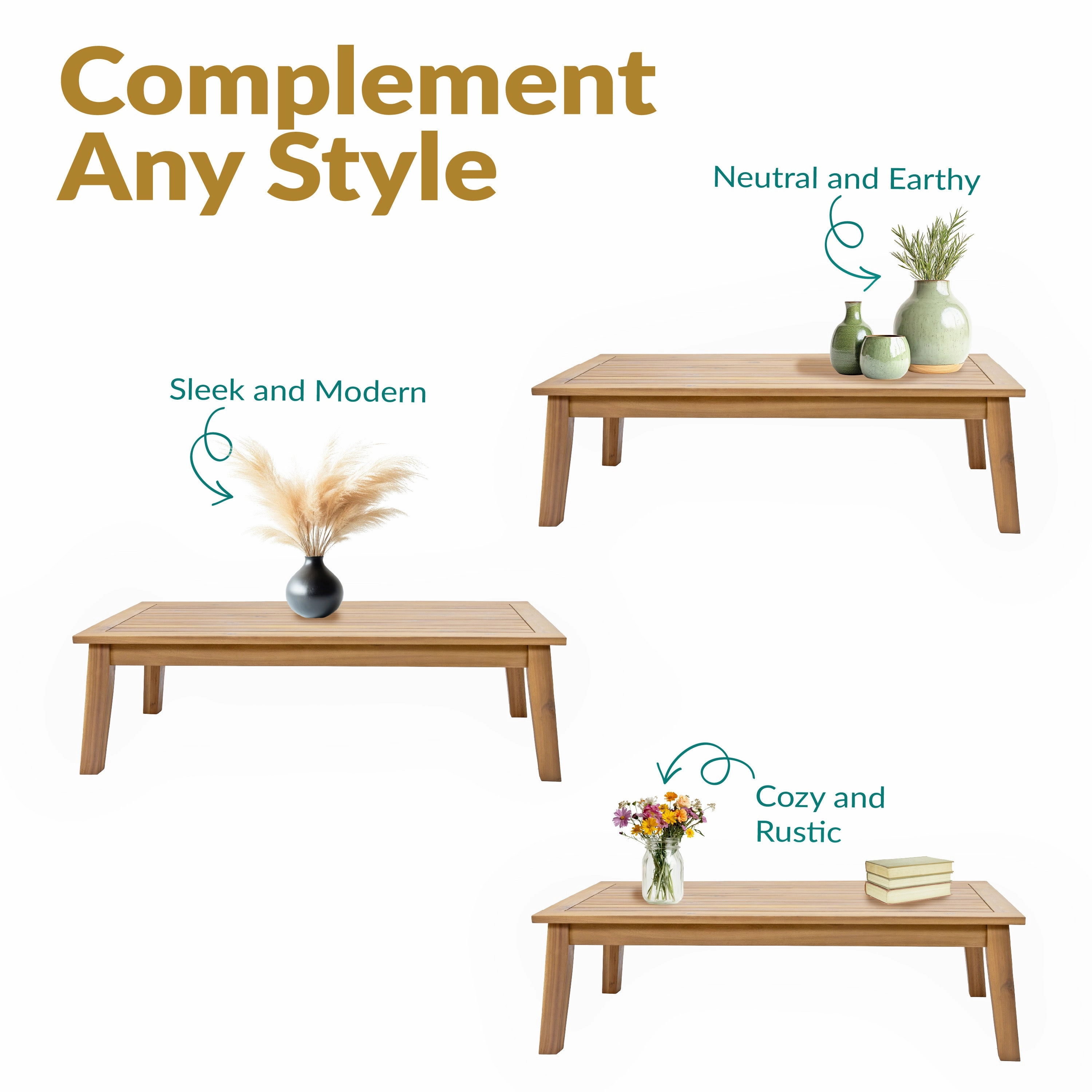 Sunnydaze Bodie 45.25" Acacia Outdoor Patio Coffee Table - Rectangular