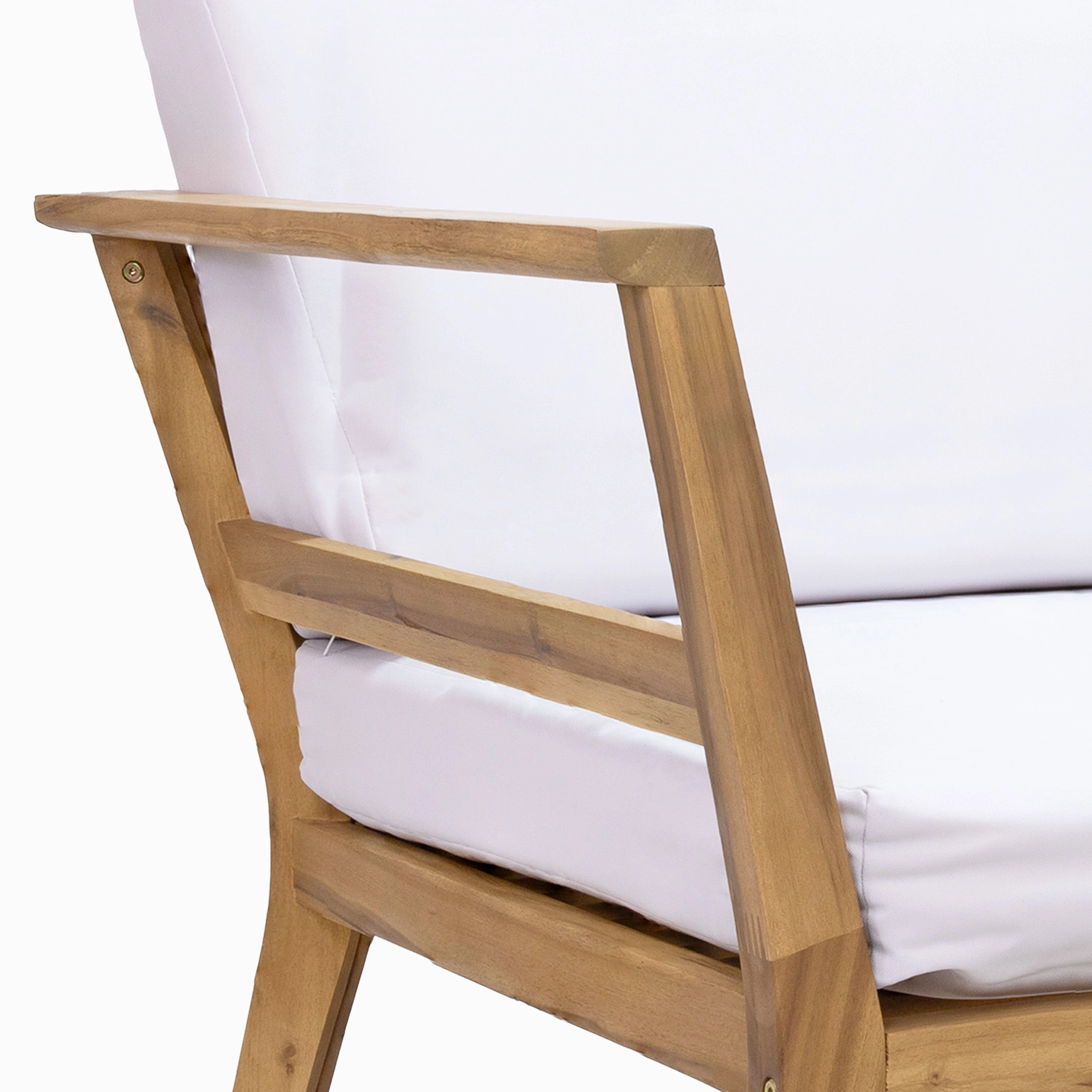Sunnydaze Bodie Acacia Armchair with Cushions - Club Chair for Patio - Bone White Cushions