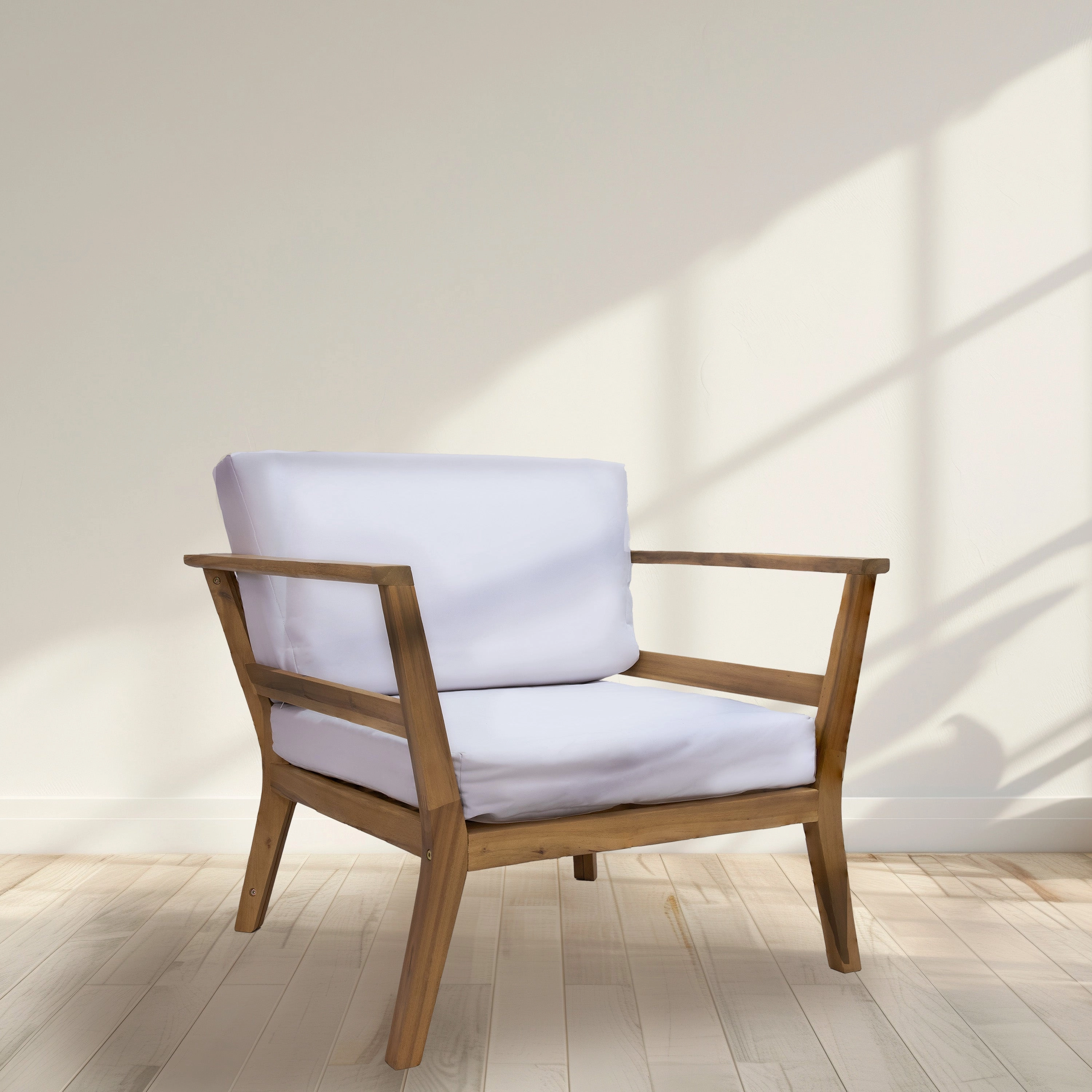 Sunnydaze Bodie Acacia Armchair with Cushions - Club Chair for Patio - Bone White Cushions