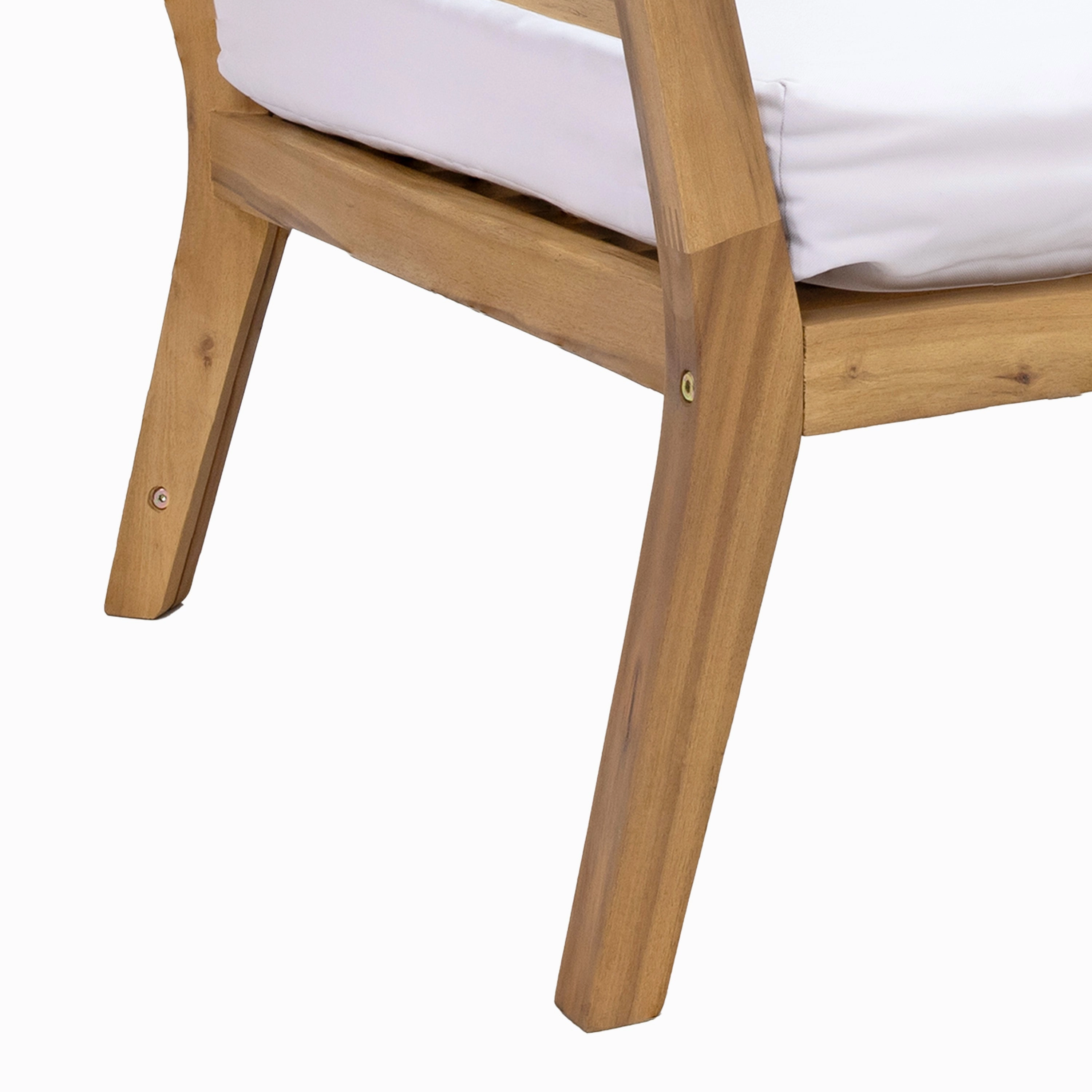 Sunnydaze Bodie Acacia Armchair with Cushions - Club Chair for Patio - Bone White Cushions