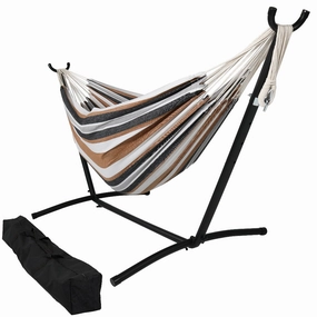 Sunnydaze Brazilian Double Hammock with Stand and Carrying Case double size outdoor hammock for couples