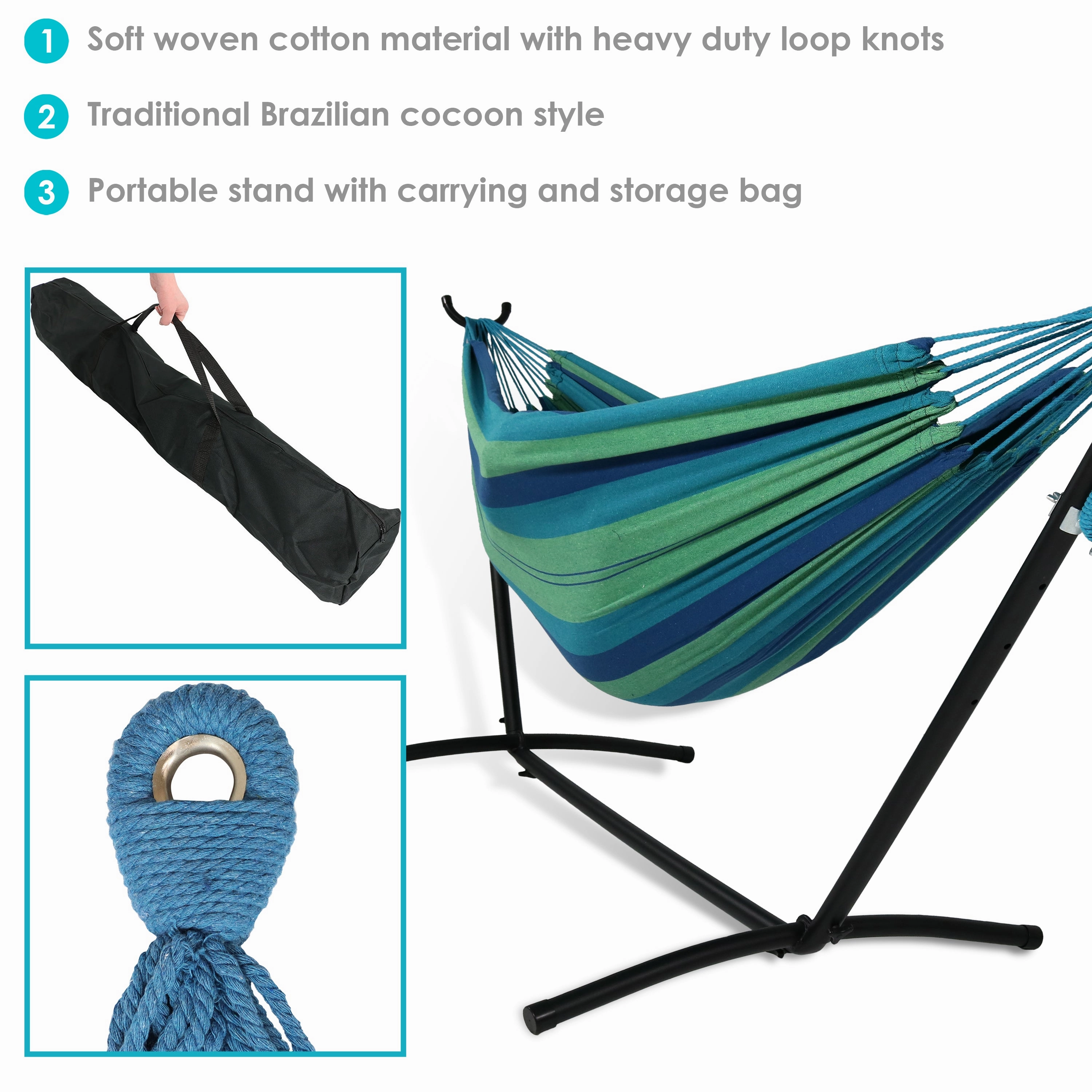 Sunnydaze Brazilian Double Hammock with Stand and Carrying Case