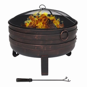 Sunnydaze Bronze Cauldron Fire Pit with Cover and Spark Screen - 28.5"portable outdoor fire pit with lid
