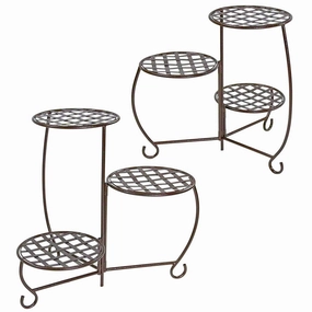 Sunnydaze Bronze Checkered Triple Plant Stand - Set of 2 decorative outdoor planter box designs