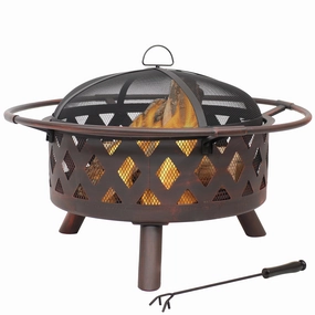 Sunnydaze Bronze Crossweave Wood-Burning Fire Pit with Spark Screen and Pokerportable outdoor fire pit with lid
