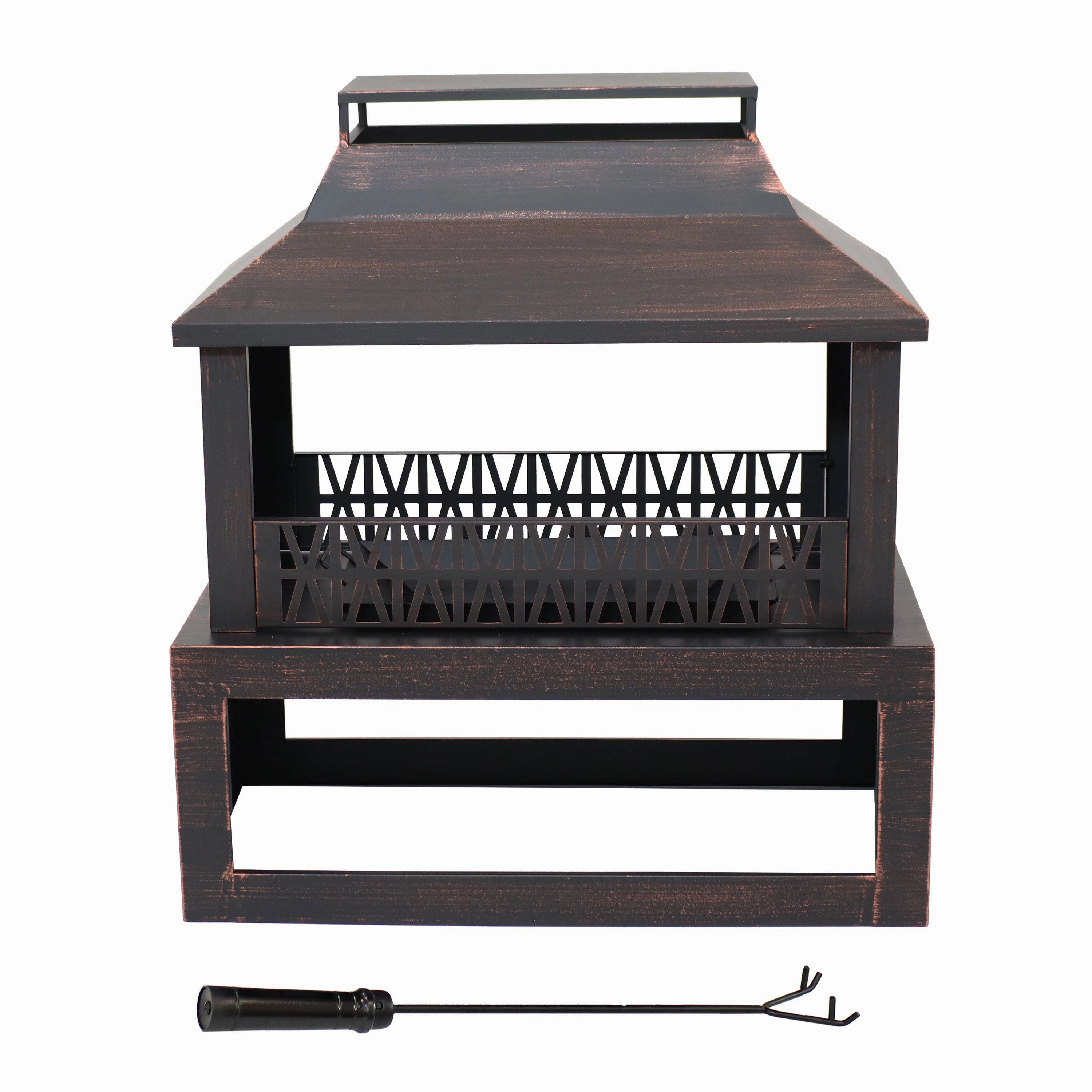 Sunnydaze Bronze Steel Outdoor Fireplace with Log Storage - 35" H