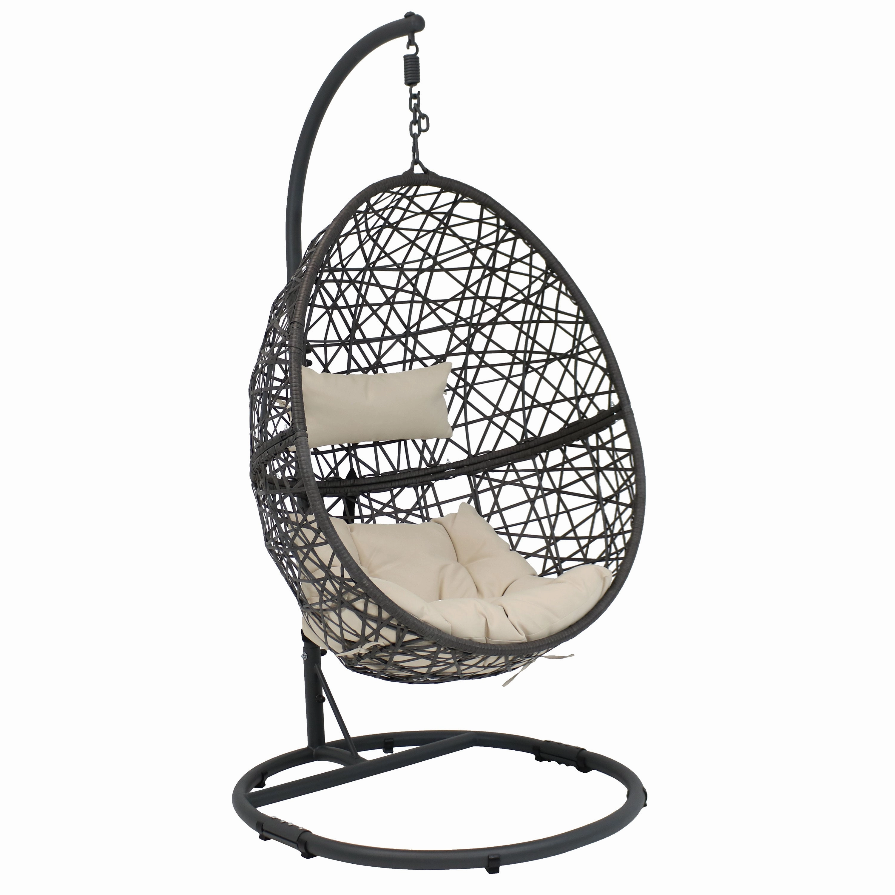 Sunnydaze Caroline Hanging Egg Chair with Steel Stand and Cushionegg swing chair for outdoor use