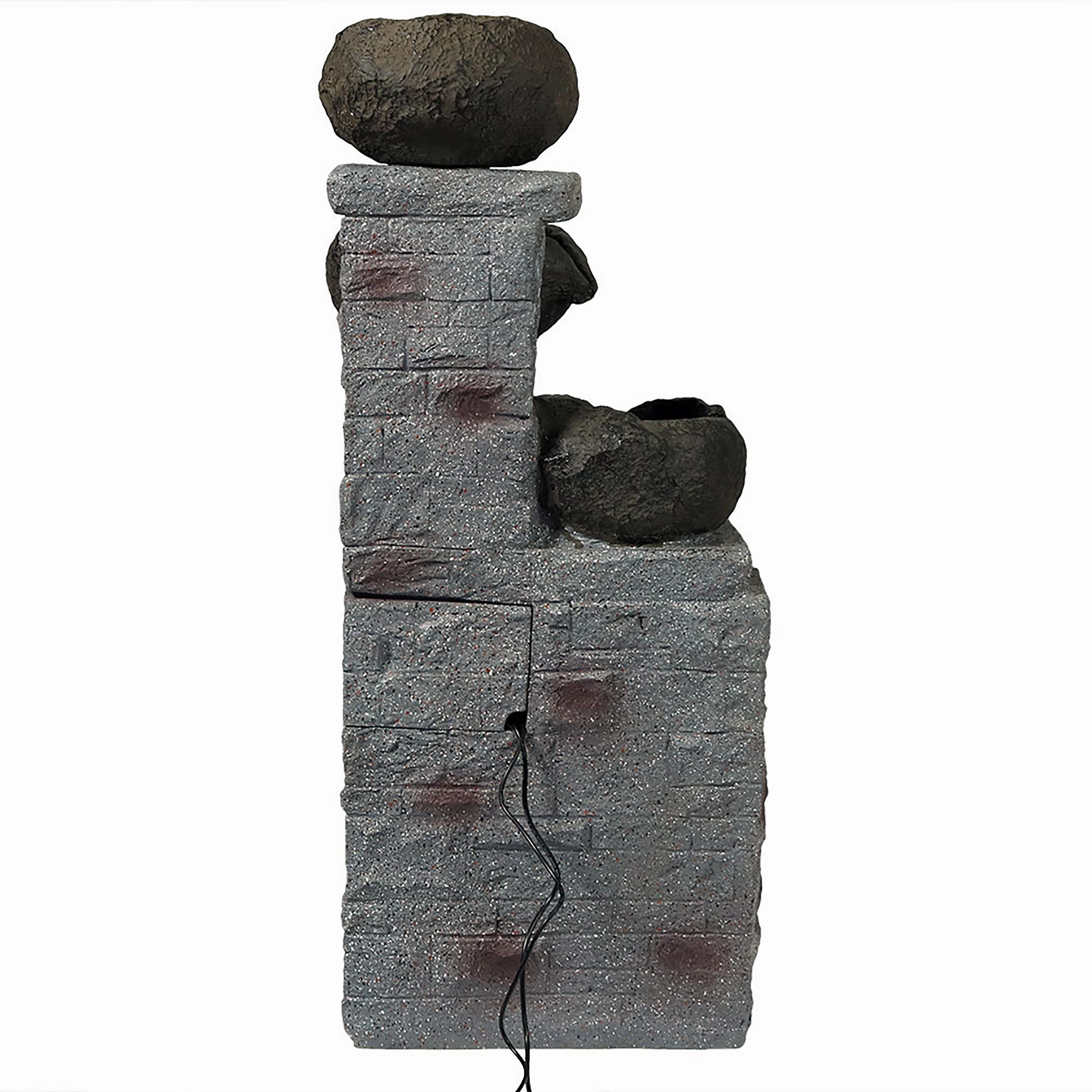 Sunnydaze Cascading Stone Bowls Solar-Powered Fountain with Battery Backup - 30"
