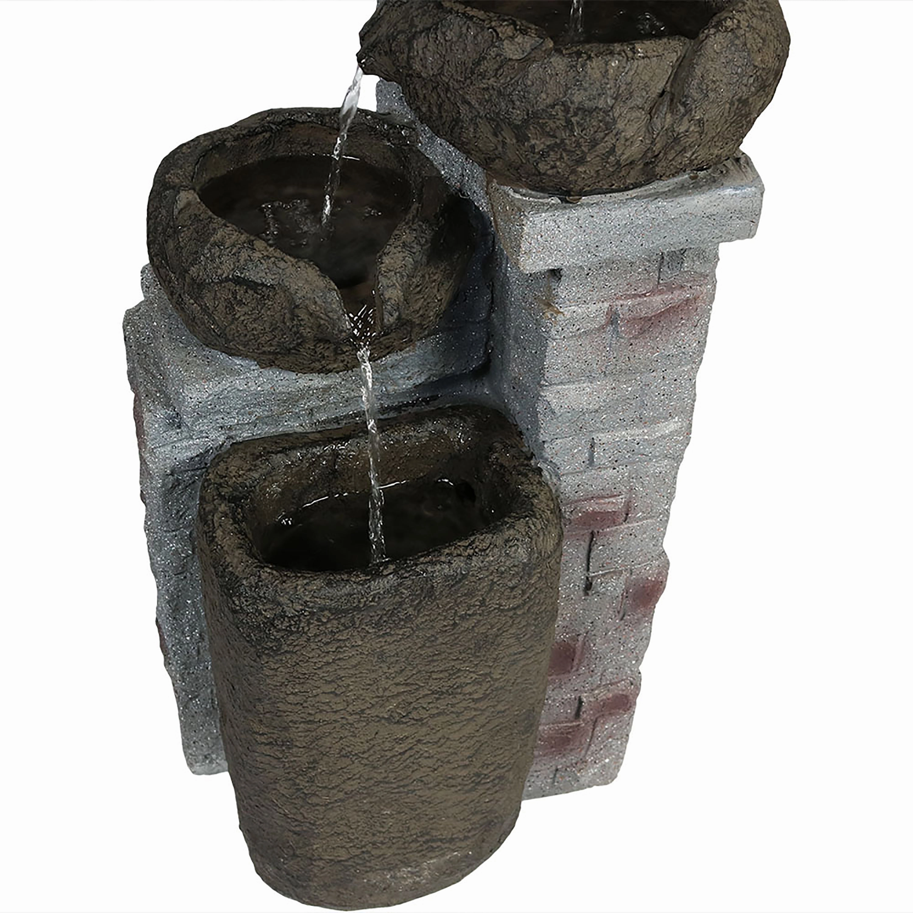 Sunnydaze Cascading Stone Bowls Solar-Powered Fountain with Battery Backup - 30"