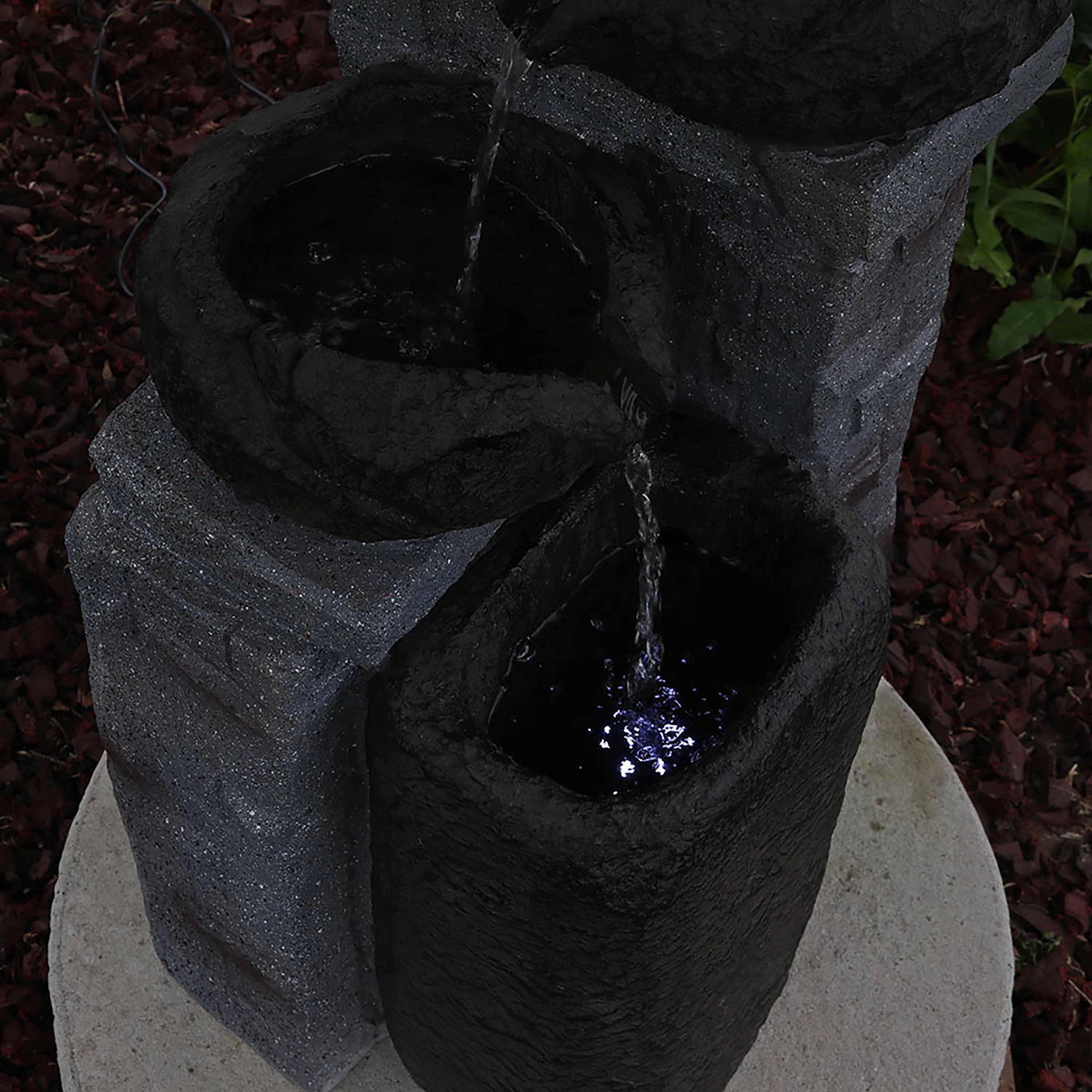 Sunnydaze Cascading Stone Bowls Solar-Powered Fountain with Battery Backup - 30"