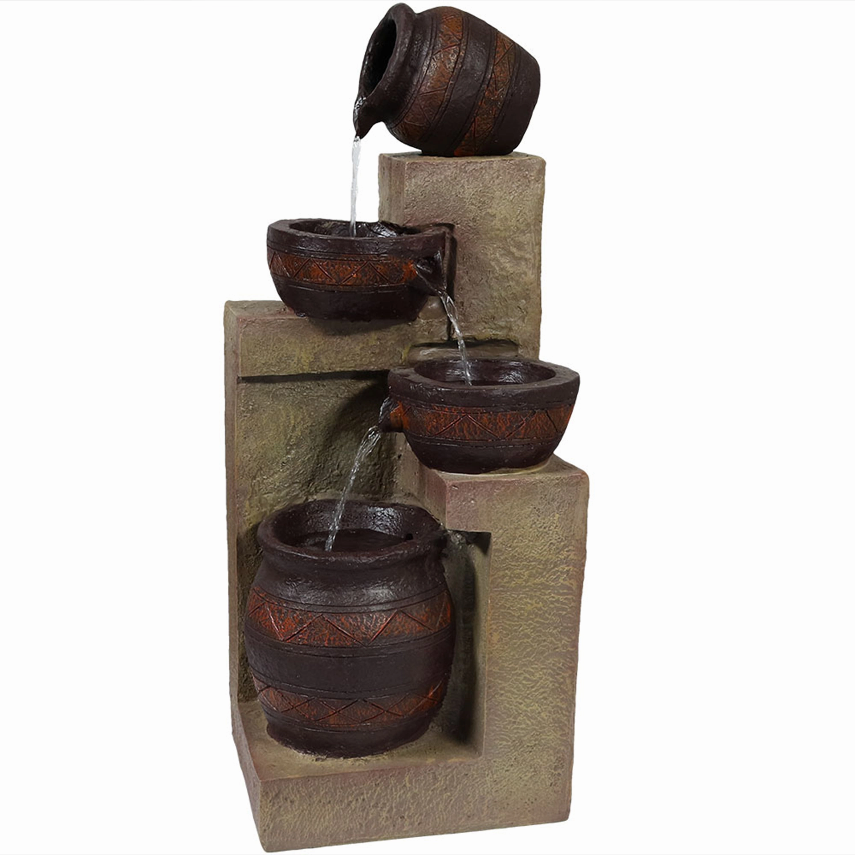 Sunnydaze Cascading Terra Bowls Solar Fountain with Battery Backupoutdoor garden water fountain