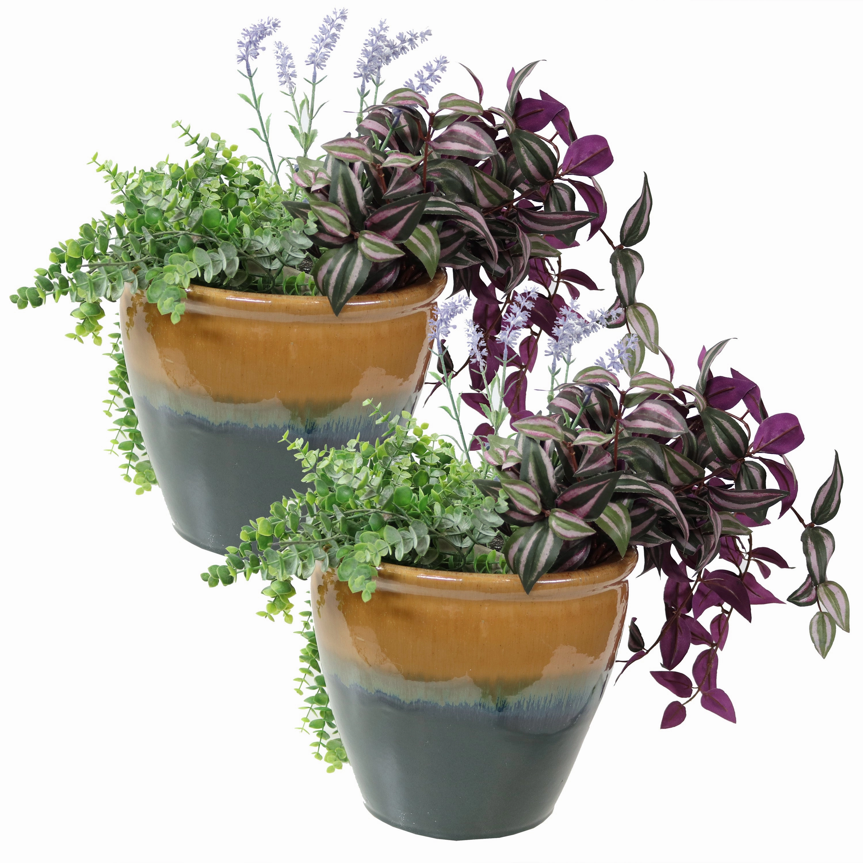 Sunnydaze Chalet Glazed Ceramic Planter with Drainage Holes - Set of 2