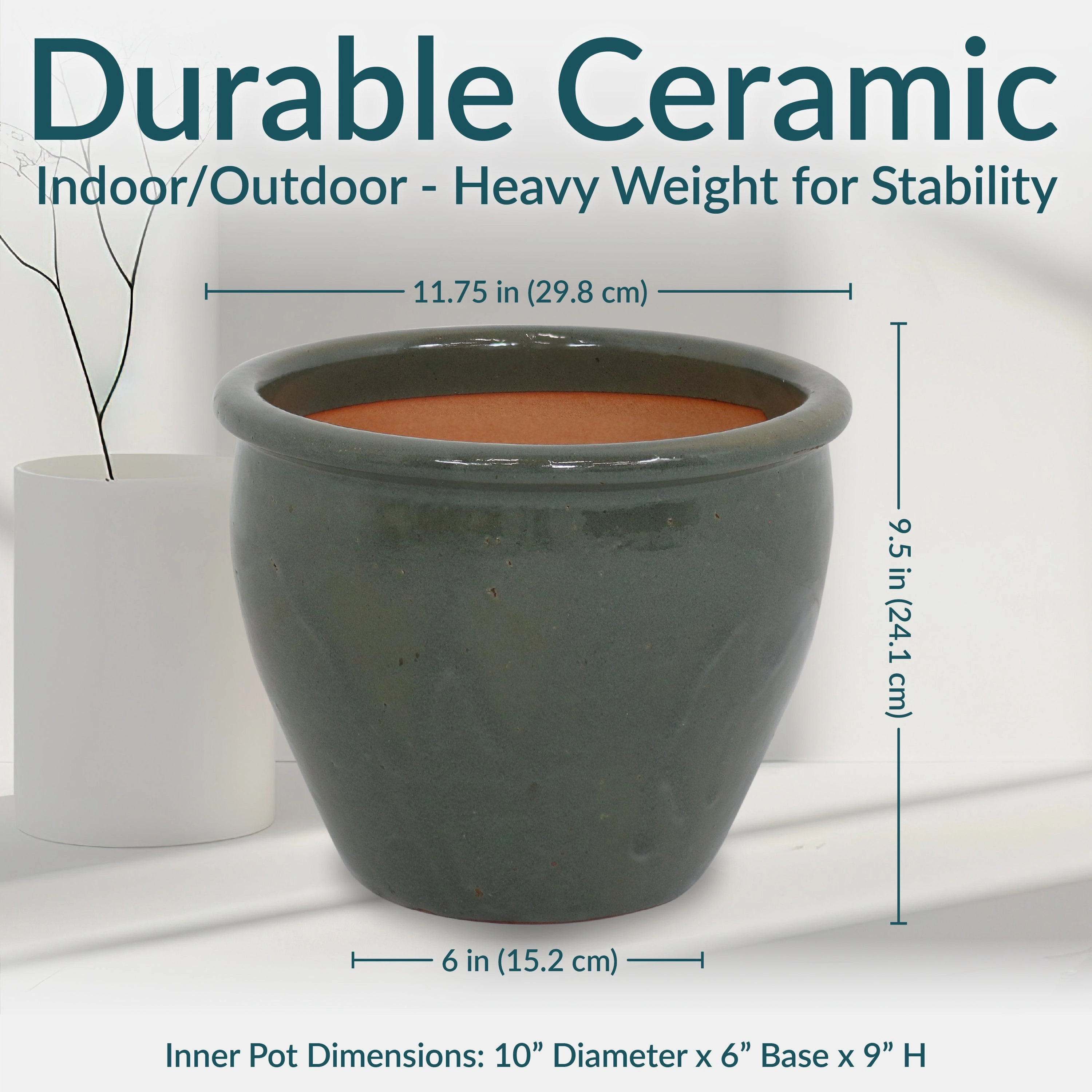 Sunnydaze Chalet Glazed Ceramic Planter with Drainage Holes - Set of 2