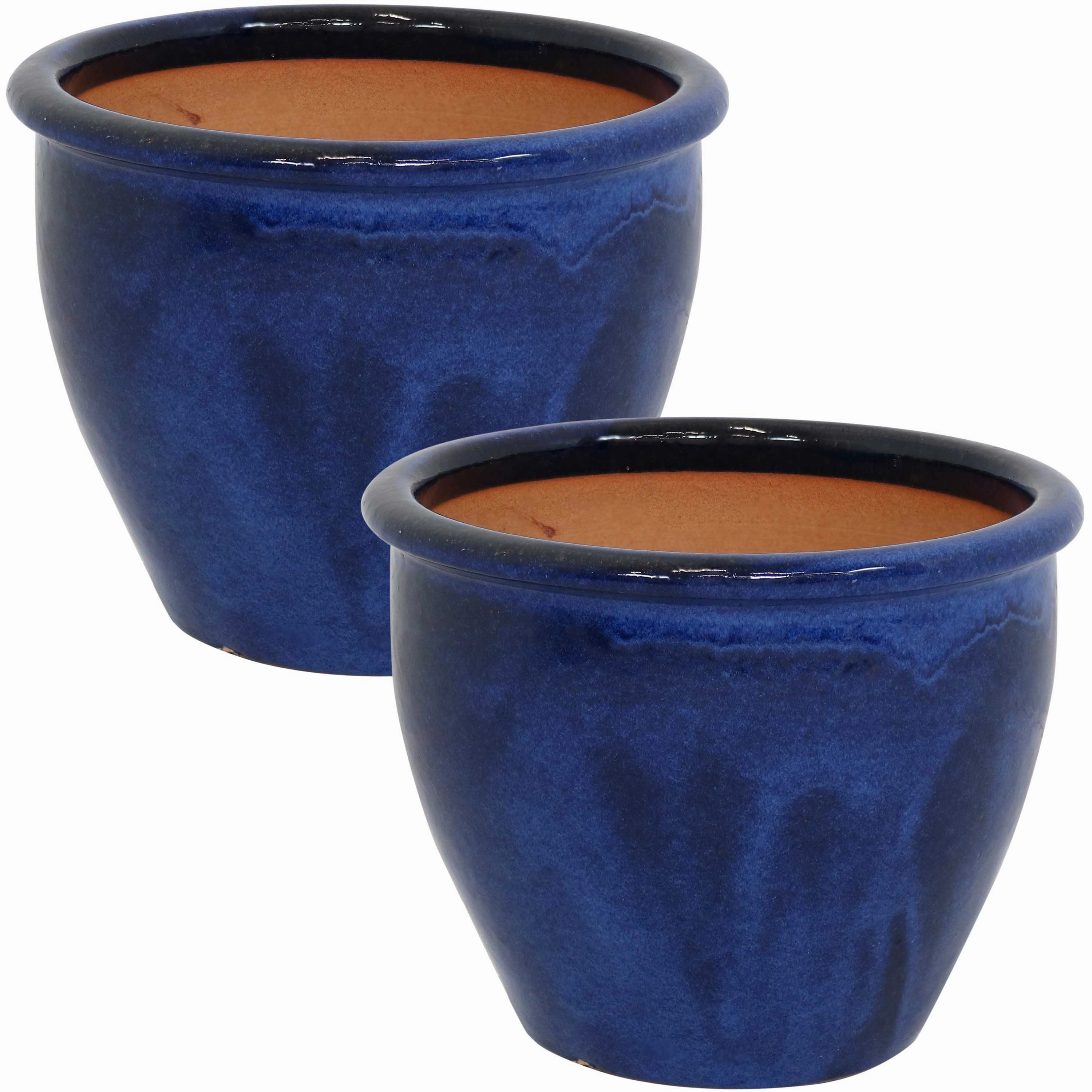 Sunnydaze Chalet Glazed Ceramic Planter with Drainage Holes - Set of 2