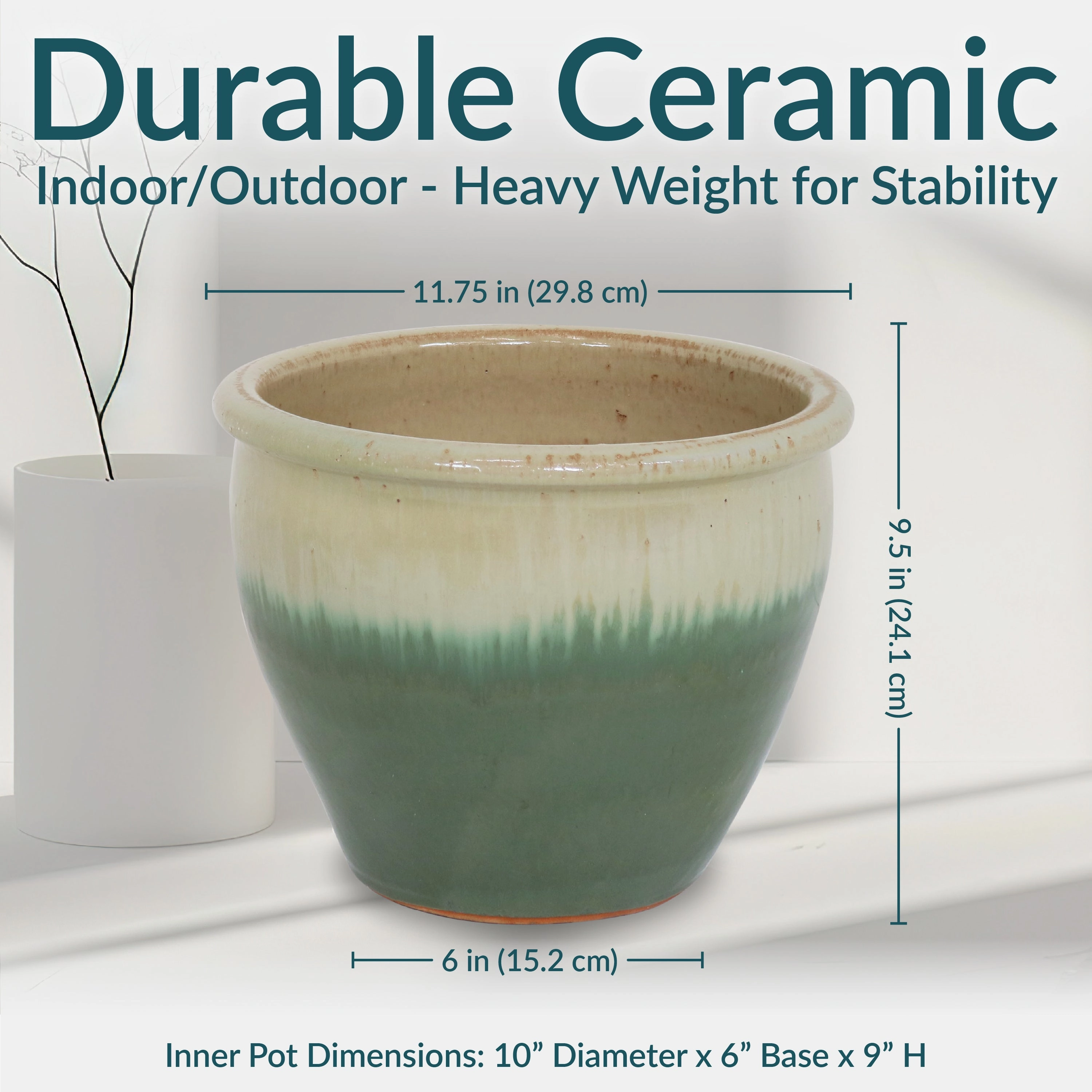 Sunnydaze Chalet Glazed Ceramic Planter with Drainage Holes - Set of 2