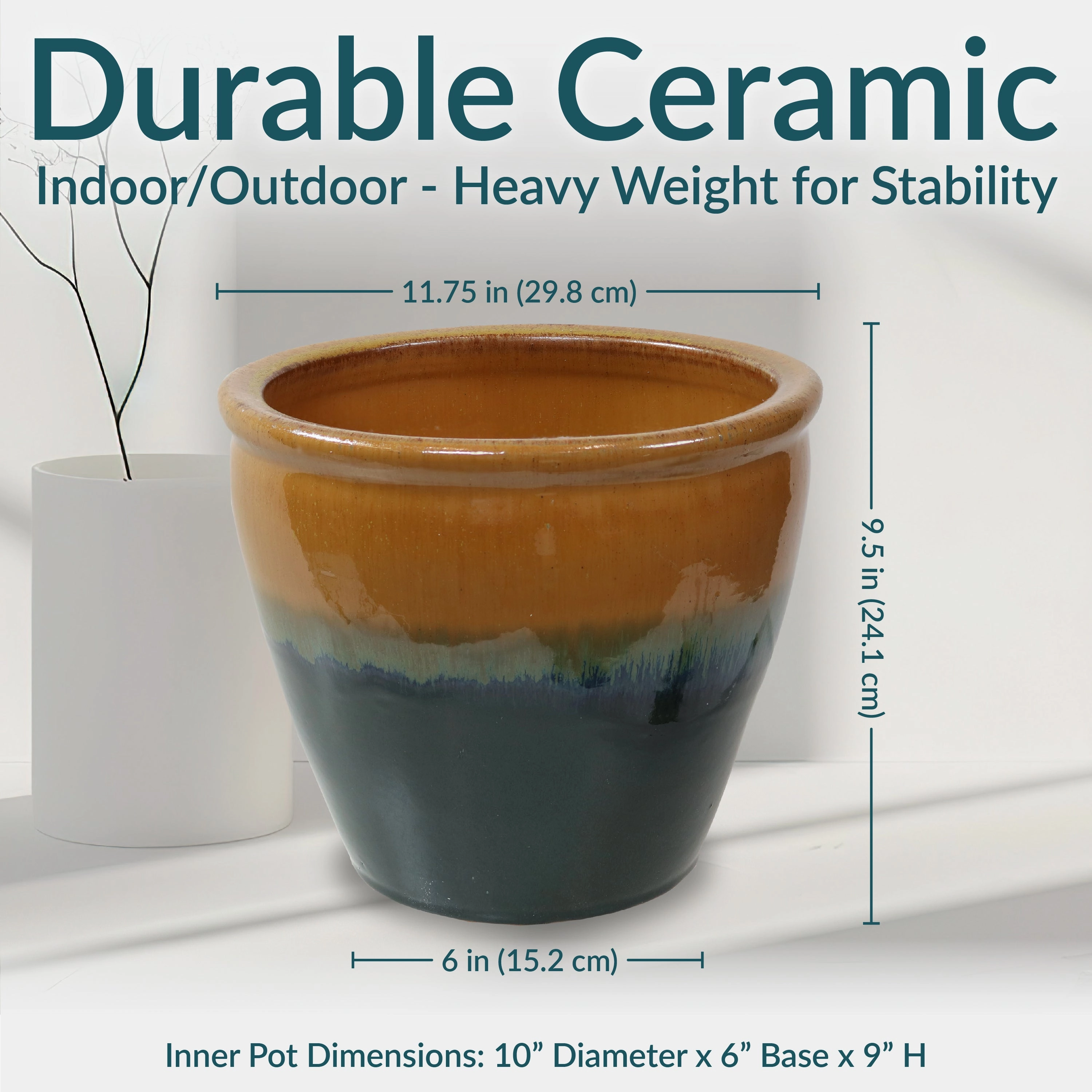 Sunnydaze Chalet Glazed Ceramic Planter with Drainage Holes - Set of 2
