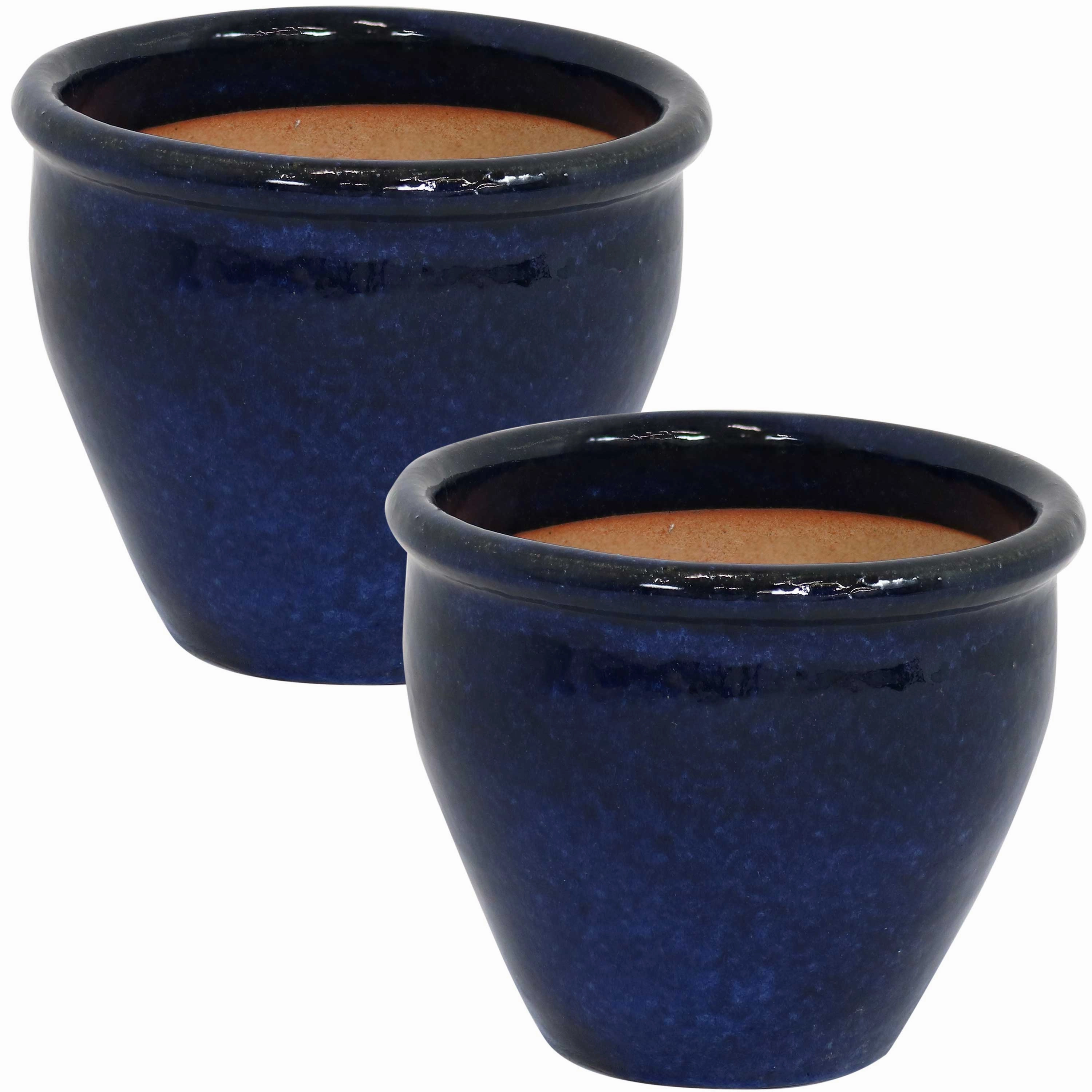 Sunnydaze Chalet Glazed Ceramic Planter with Drainage Holes - Set of 2