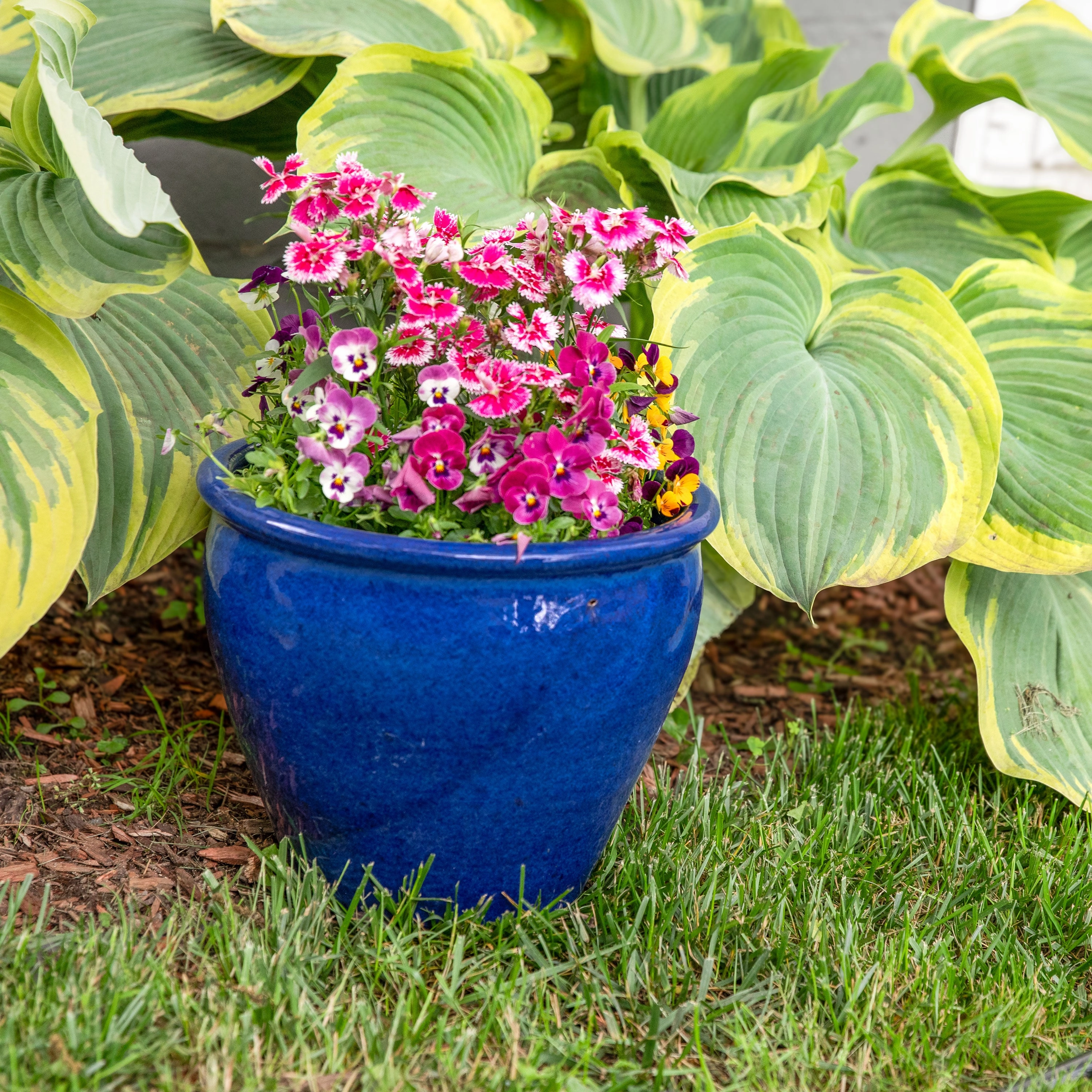 Sunnydaze Chalet Glazed Ceramic Planter with Drainage Holes - Set of 2