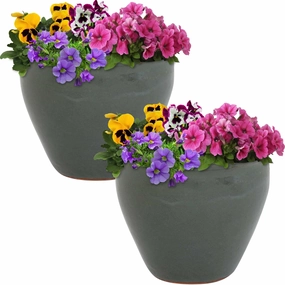 Sunnydaze Chalet Glazed Ceramic Planter with Drainage Holes - Set of 2 decorative outdoor planter box designs