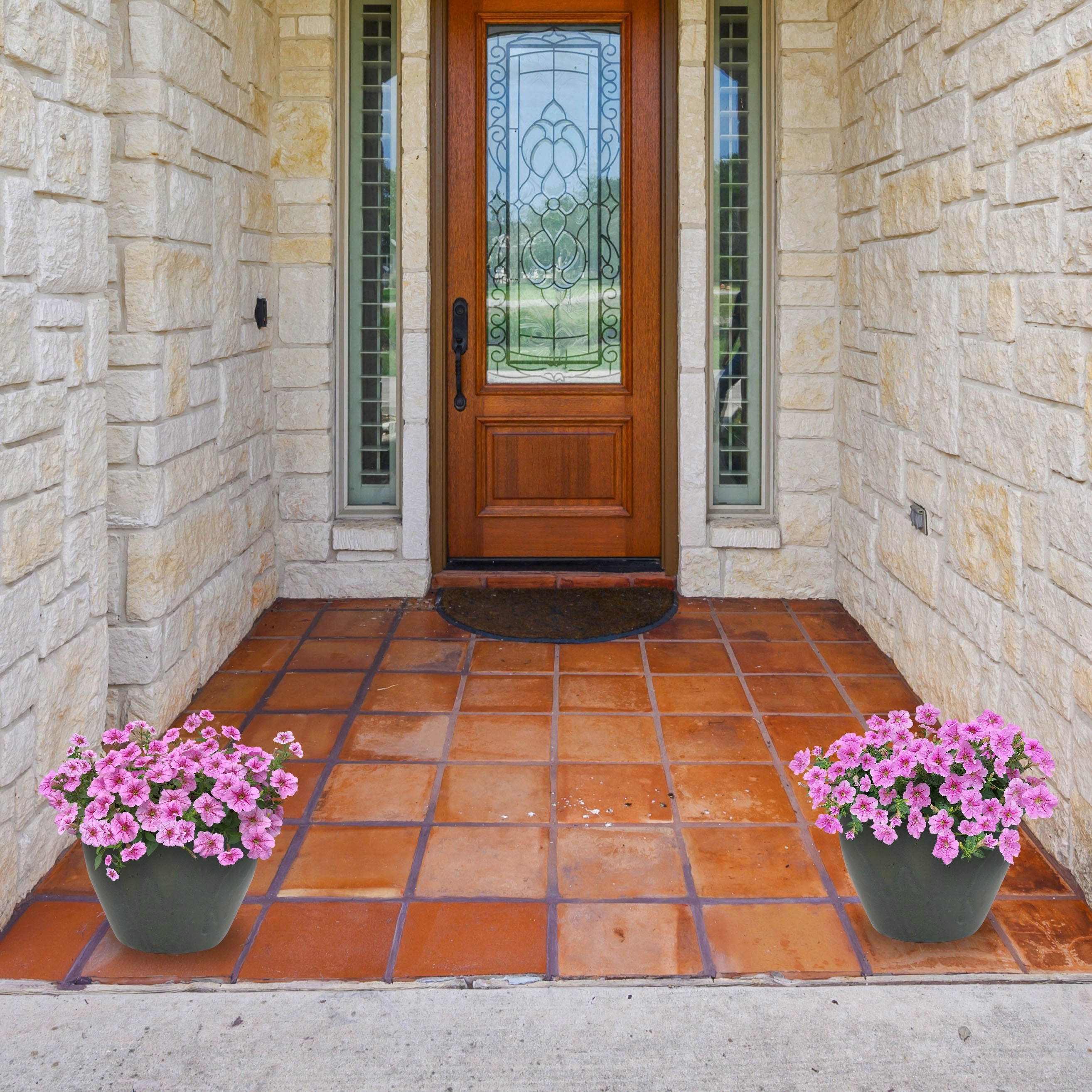 Sunnydaze Chalet Glazed Ceramic Planter with Drainage Holes - Set of 2