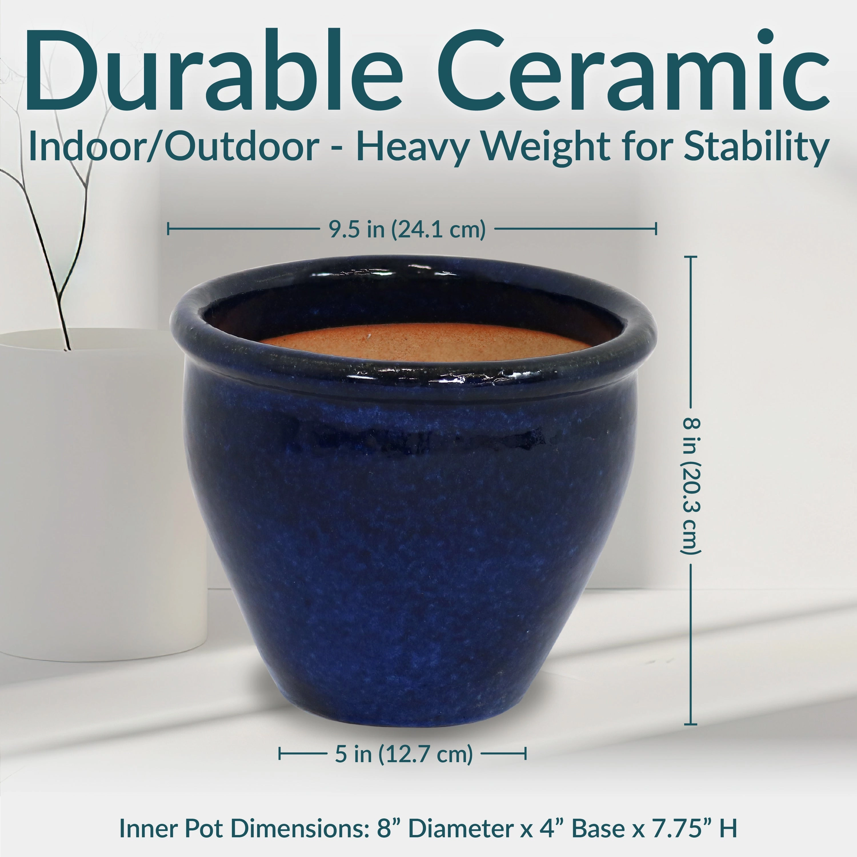Sunnydaze Chalet Glazed Ceramic Planter with Drainage Holes - Set of 2