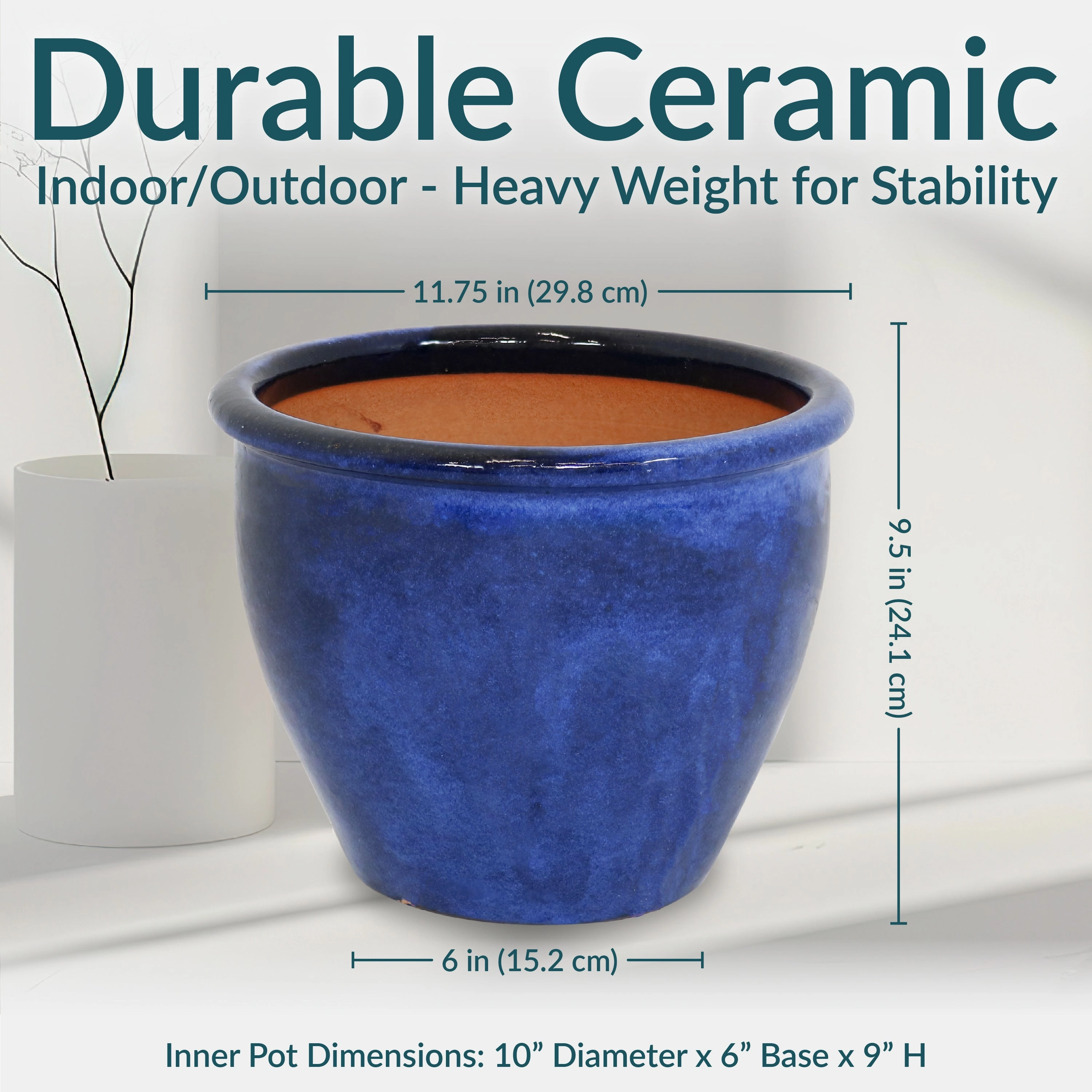 Sunnydaze Chalet Glazed Ceramic Planter with Drainage Holes - Set of 2