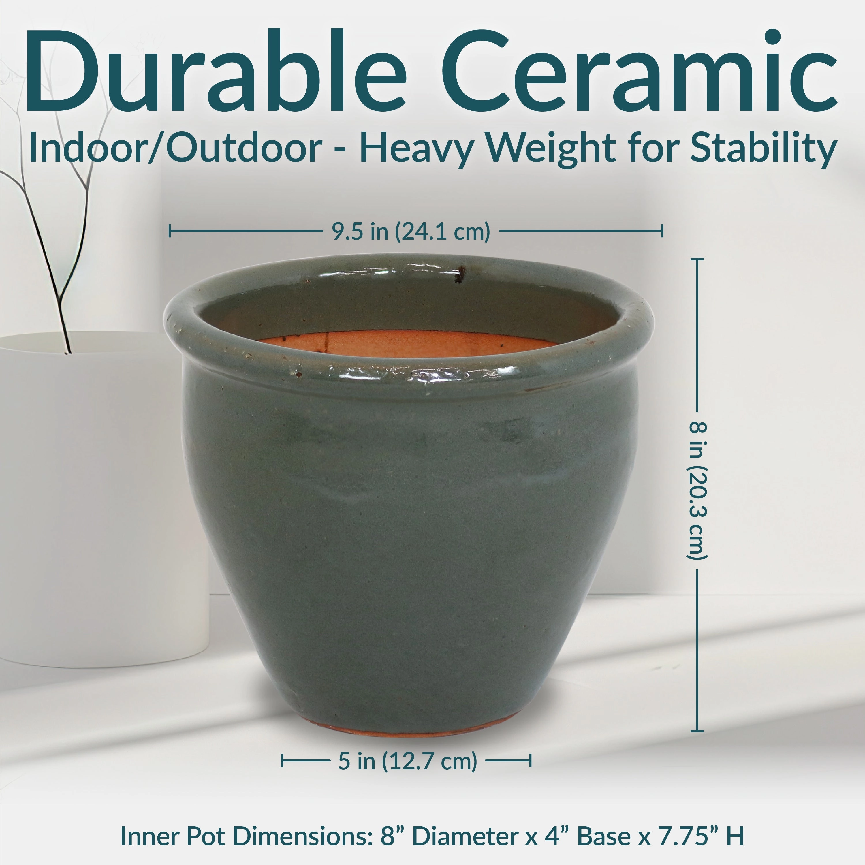 Sunnydaze Chalet Glazed Ceramic Planter with Drainage Holes - Set of 2