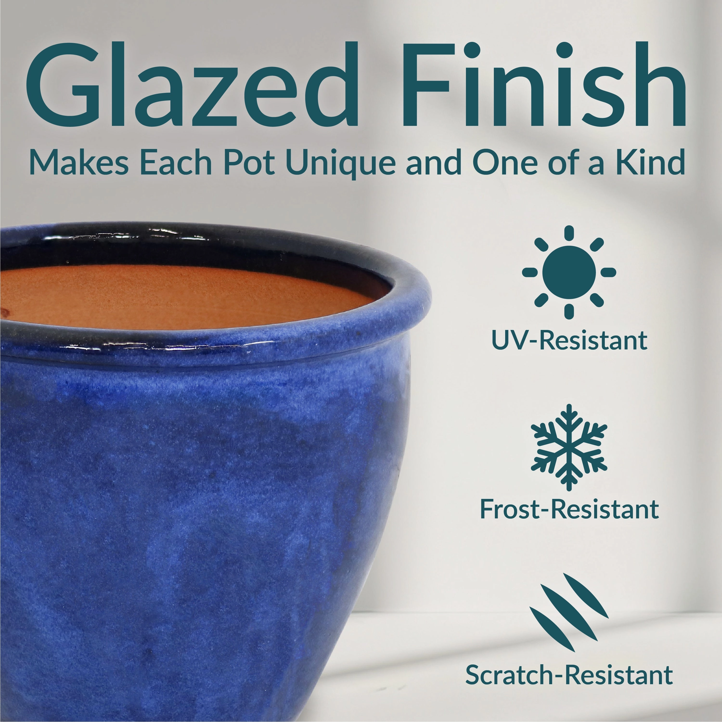 Sunnydaze Chalet Glazed Ceramic Planter with Drainage Holes - Set of 2