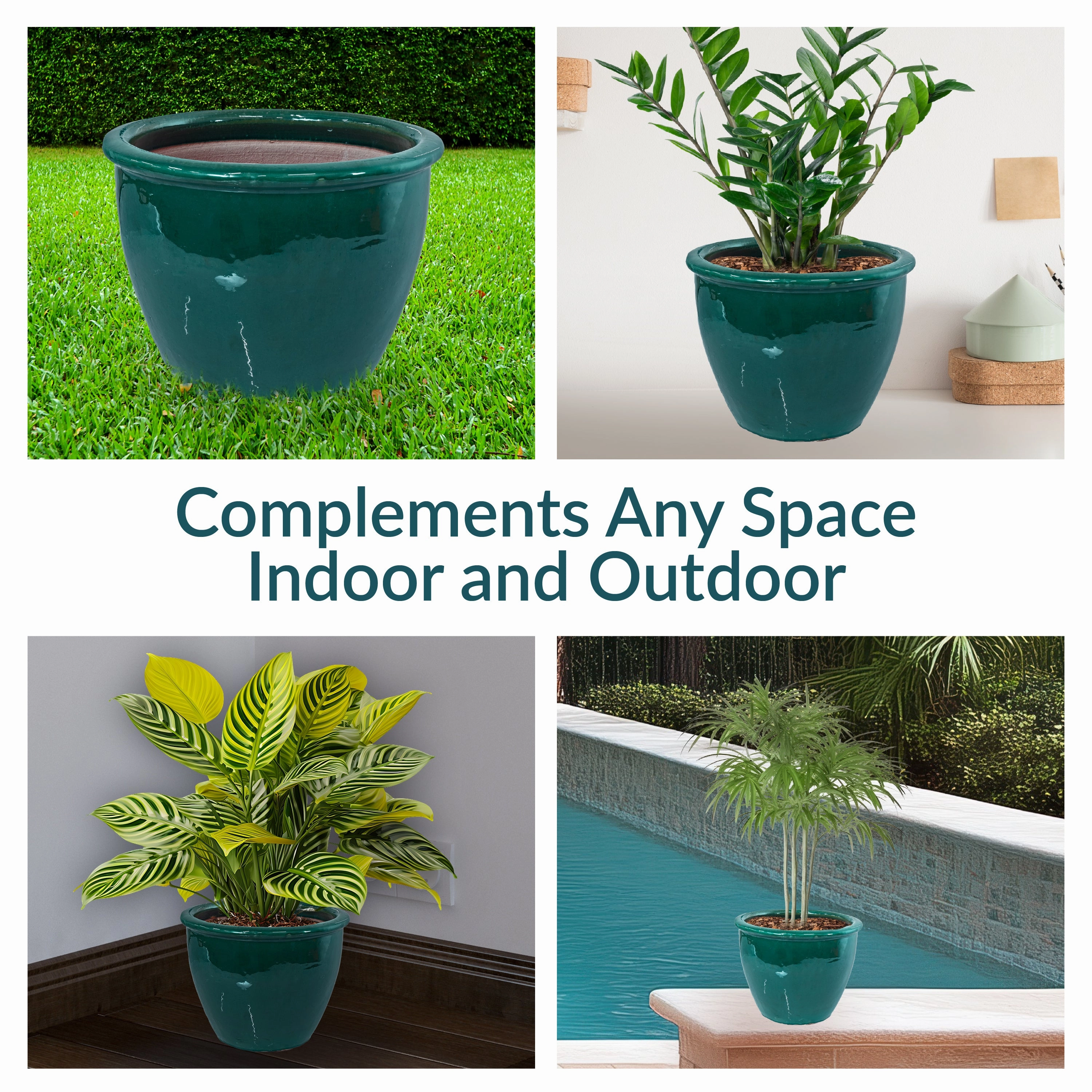 Sunnydaze Chalet Round Glazed Ceramic Planter with Drainage