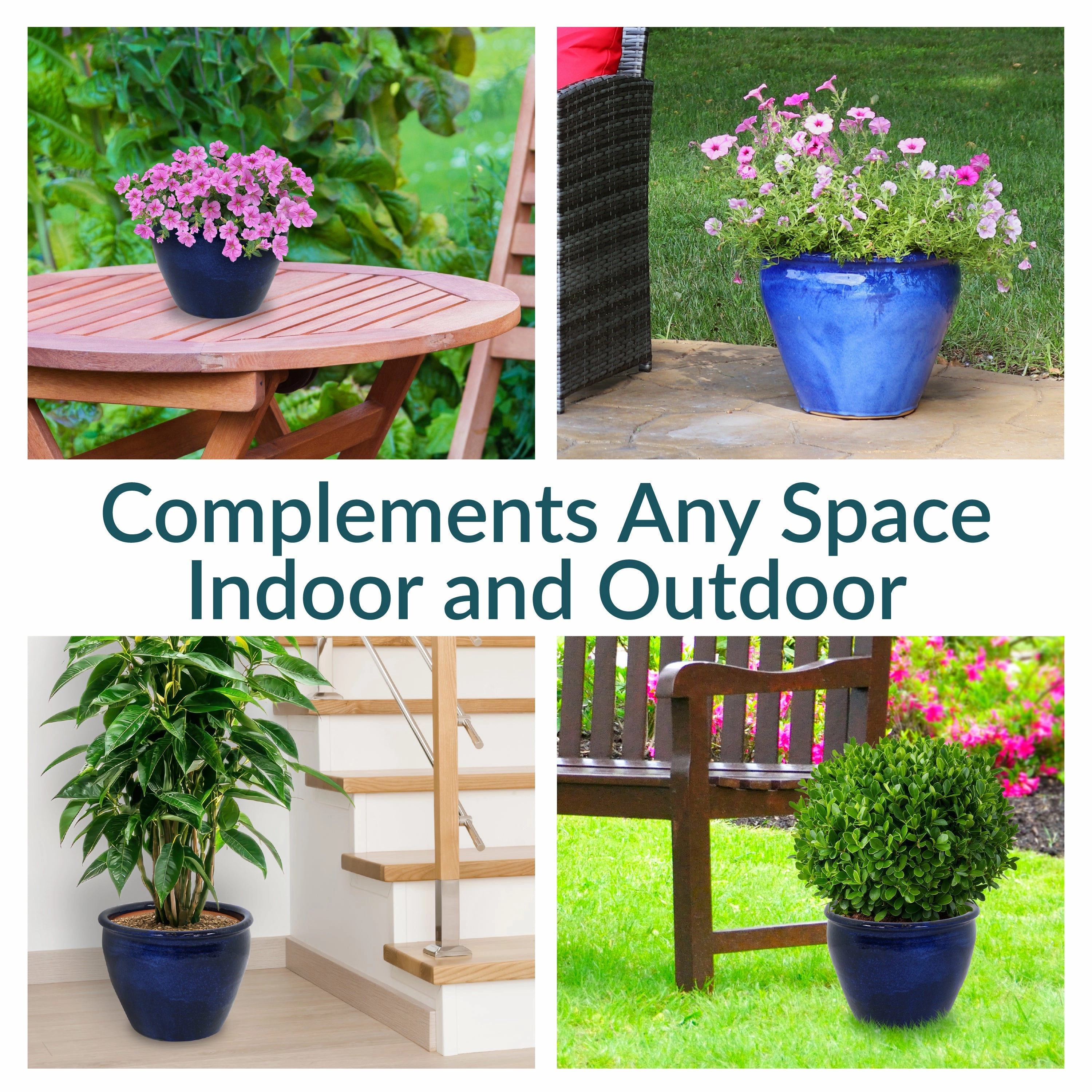 Sunnydaze Chalet Round Glazed Ceramic Planter with Drainage