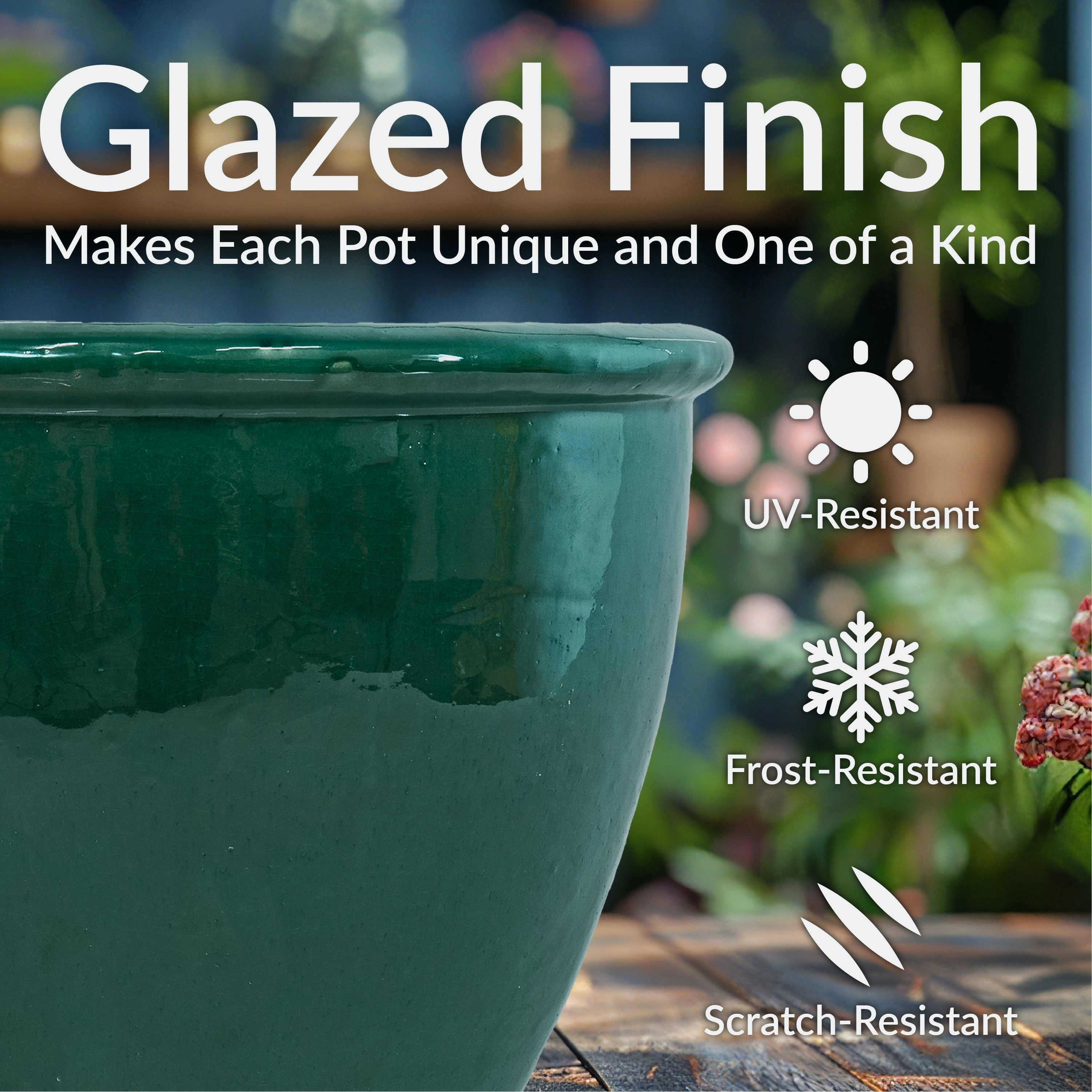 Sunnydaze Chalet Round Glazed Ceramic Planter with Drainage