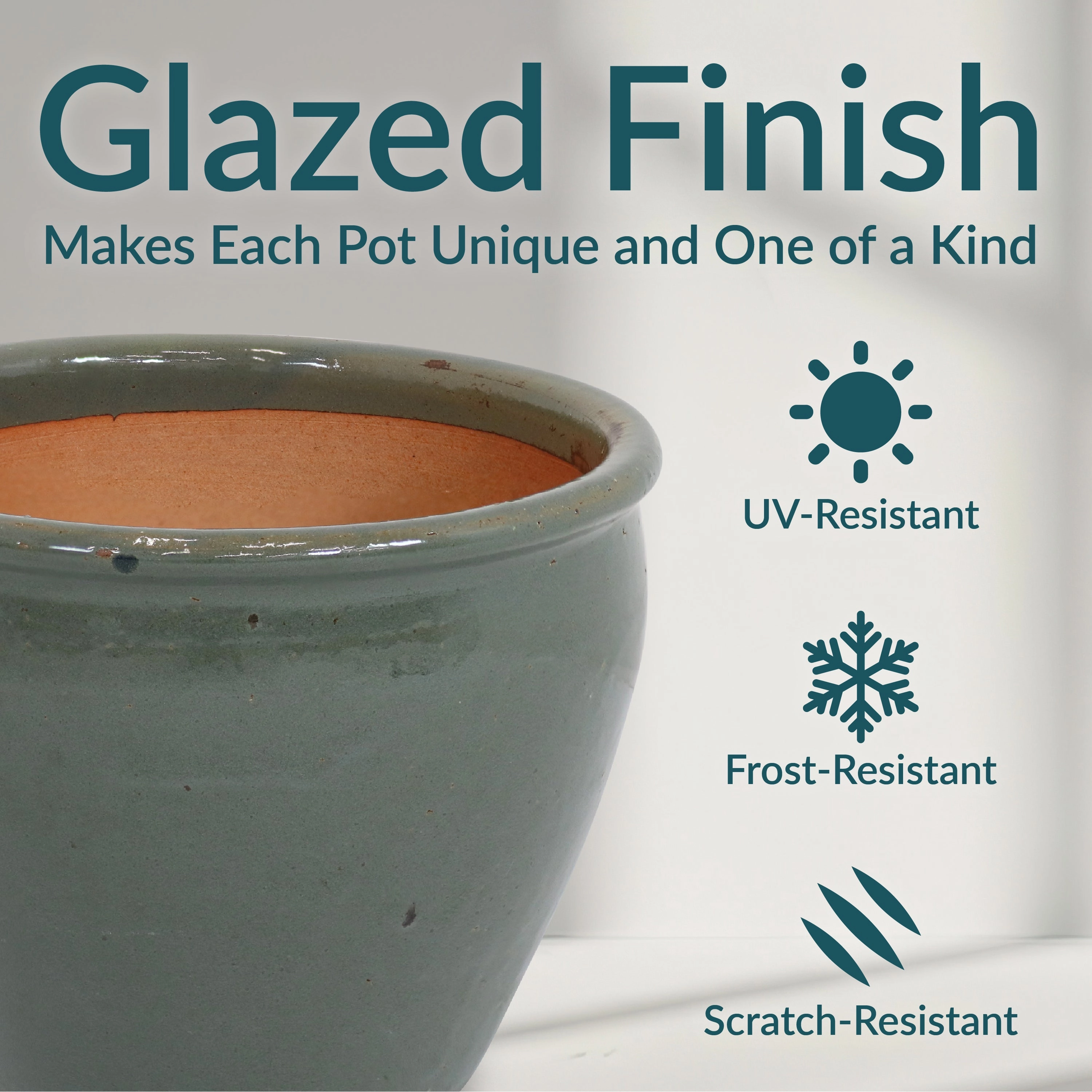 Sunnydaze Chalet Round Glazed Ceramic Planter with Drainage