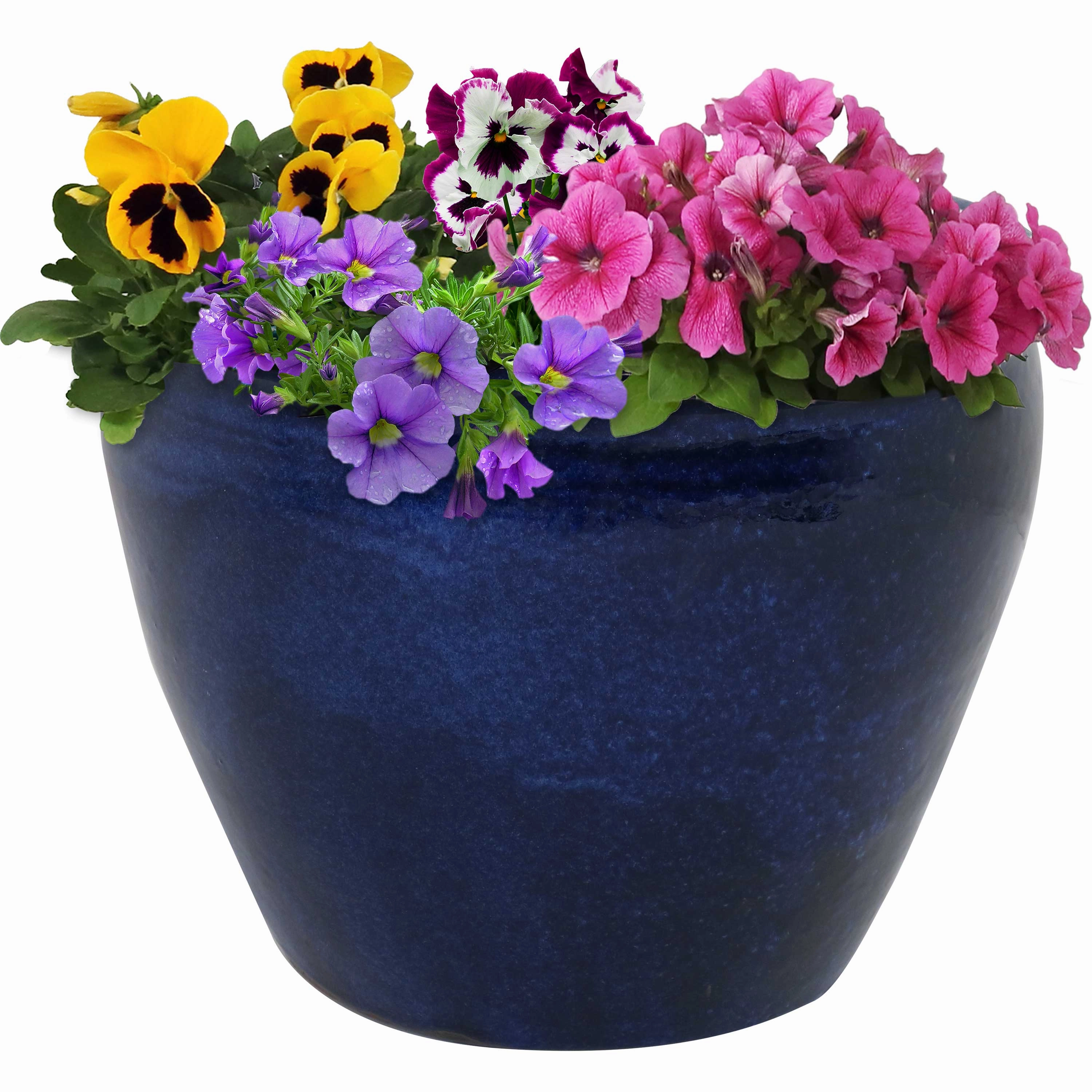 Sunnydaze Chalet Round Glazed Ceramic Planter with Drainage