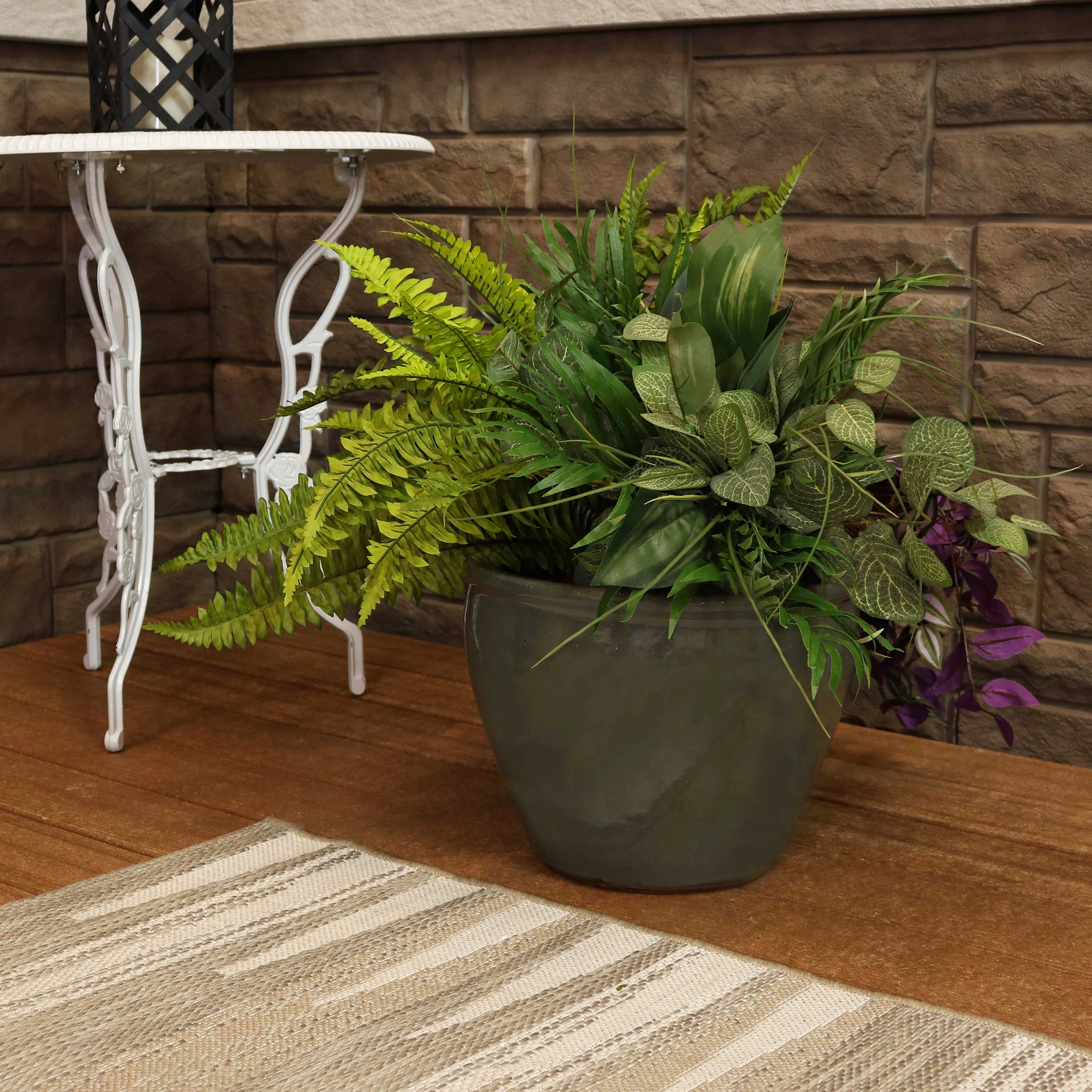 Sunnydaze Chalet Round Glazed Ceramic Planter with Drainage