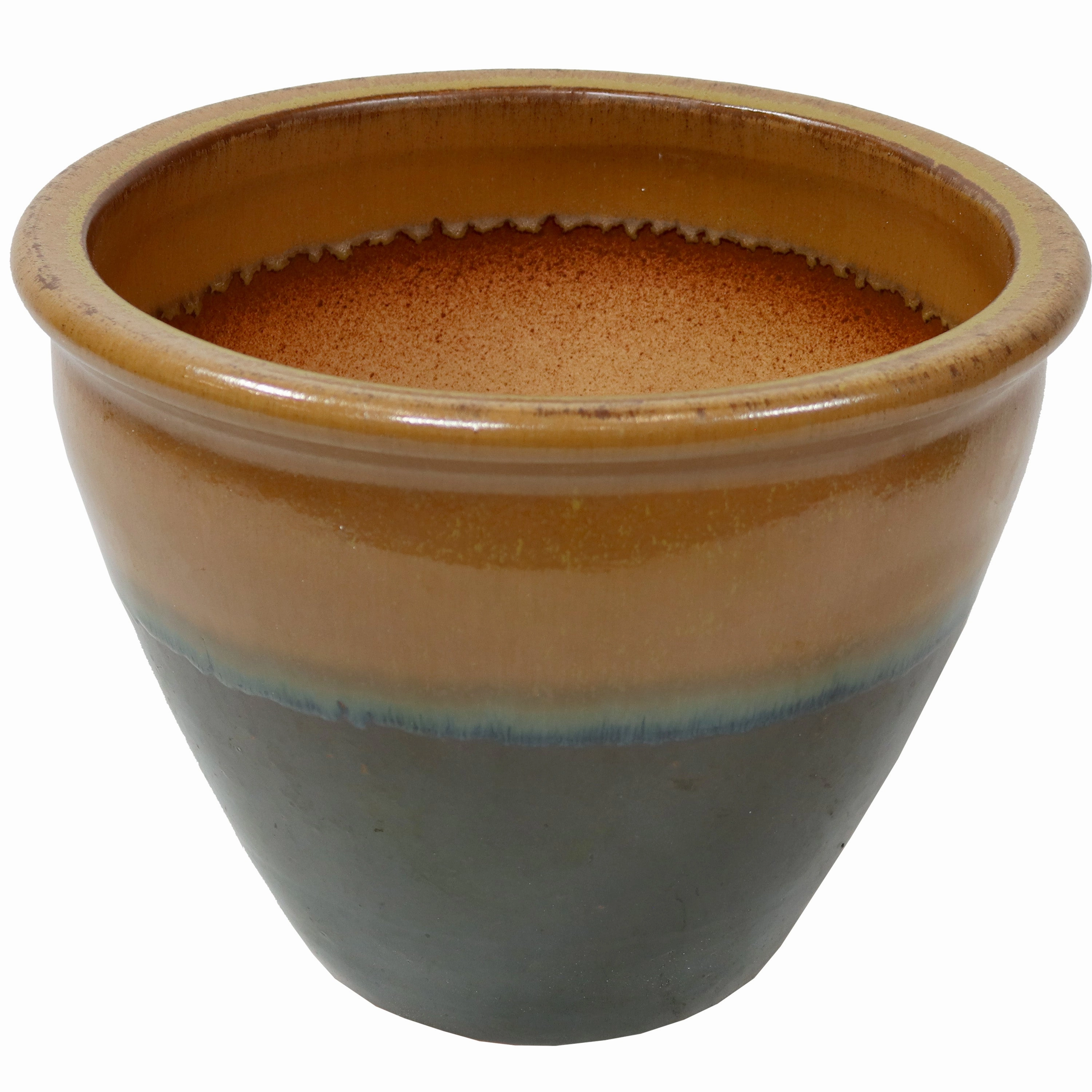 Sunnydaze Chalet Round Glazed Ceramic Planter with Drainage