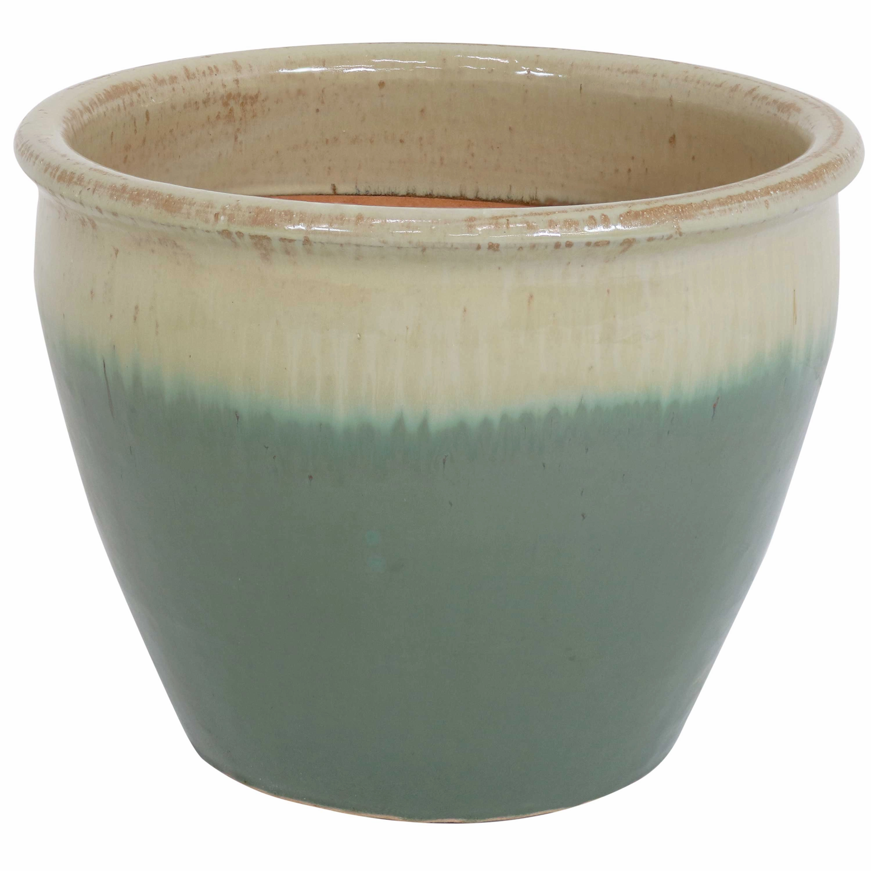 Sunnydaze Chalet Round Glazed Ceramic Planter with Drainage