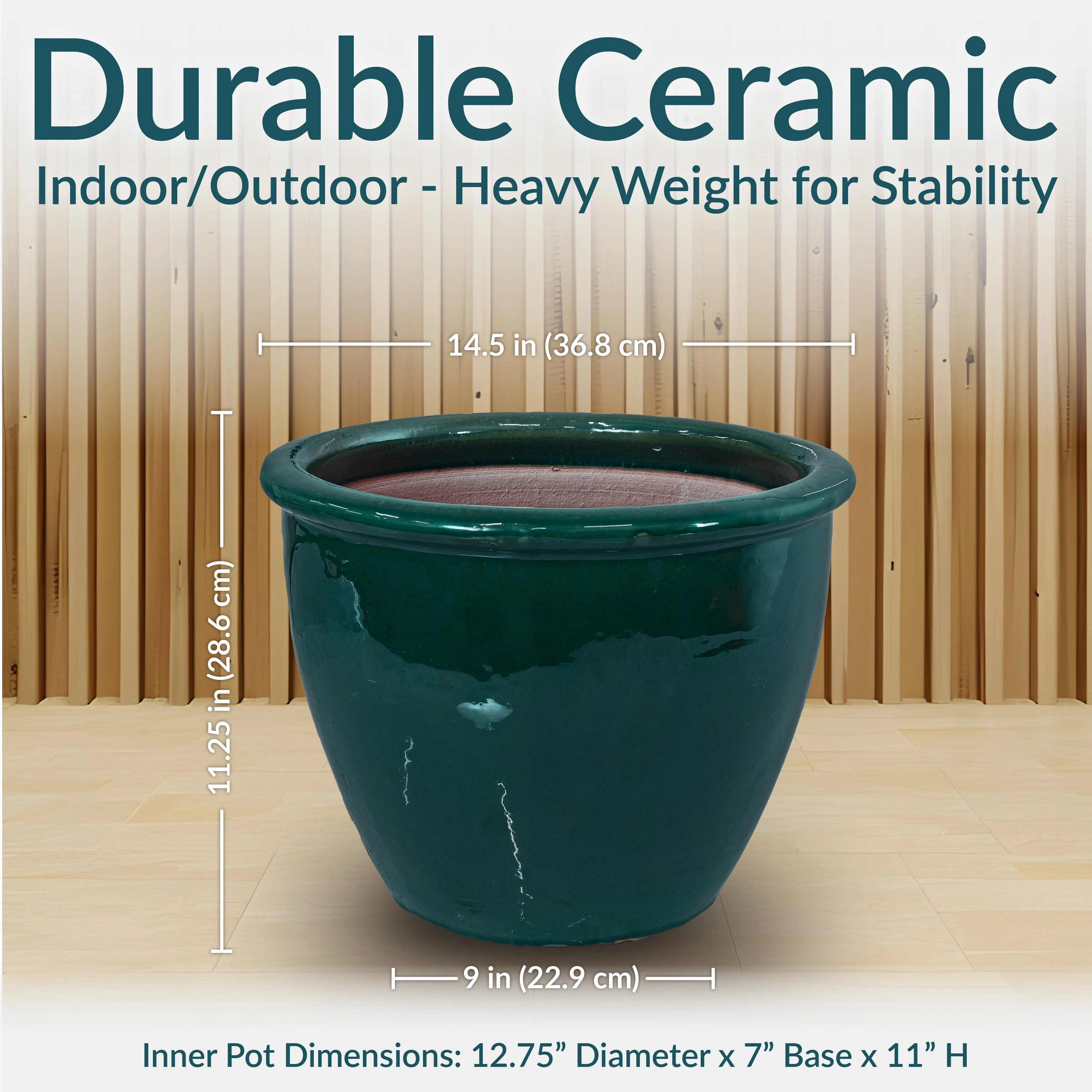 Sunnydaze Chalet Round Glazed Ceramic Planter with Drainage