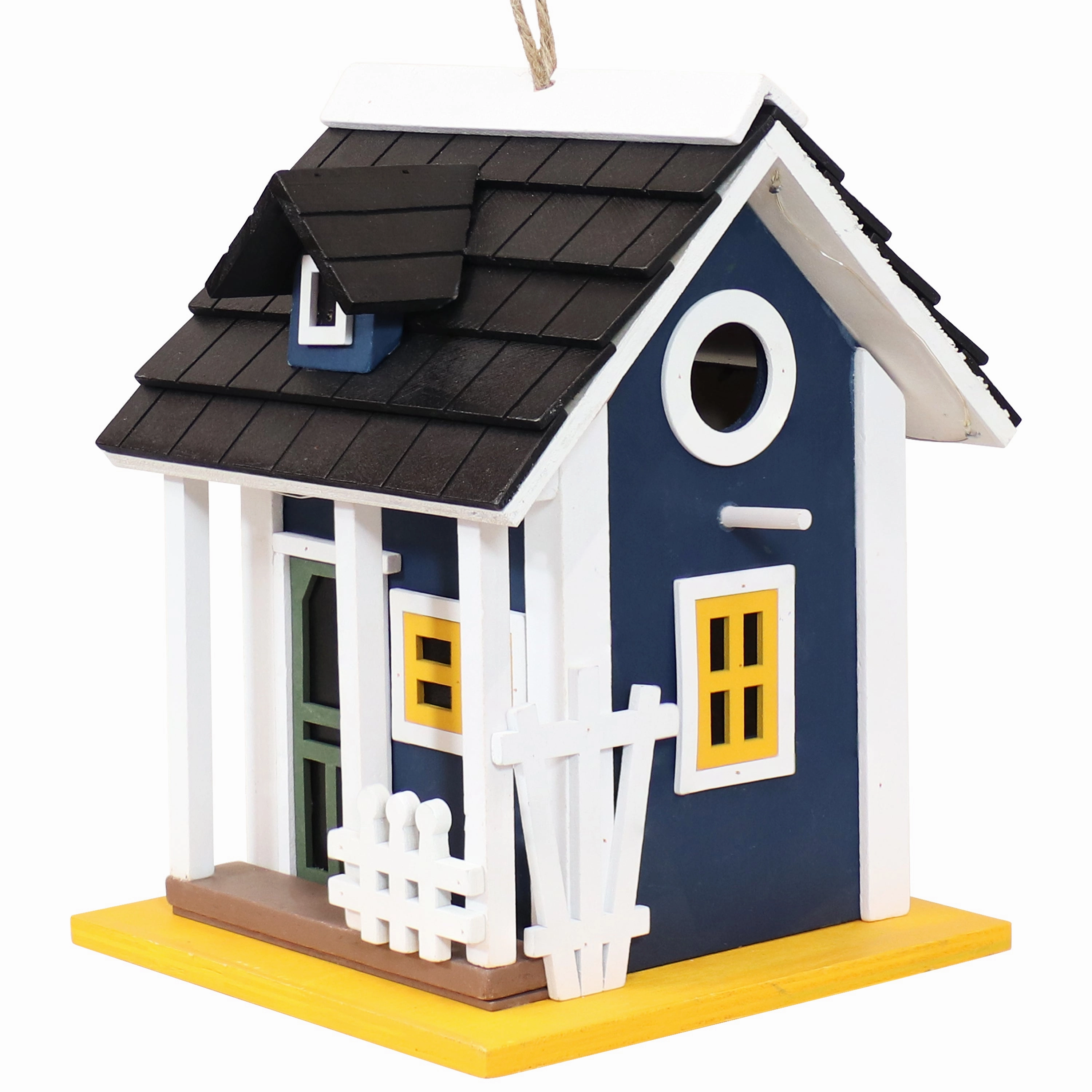 Sunnydaze Charming Cottage LED Solar Wooden Outdoor Hanging Bird House - 9.25"outdoor garden decorative ornaments