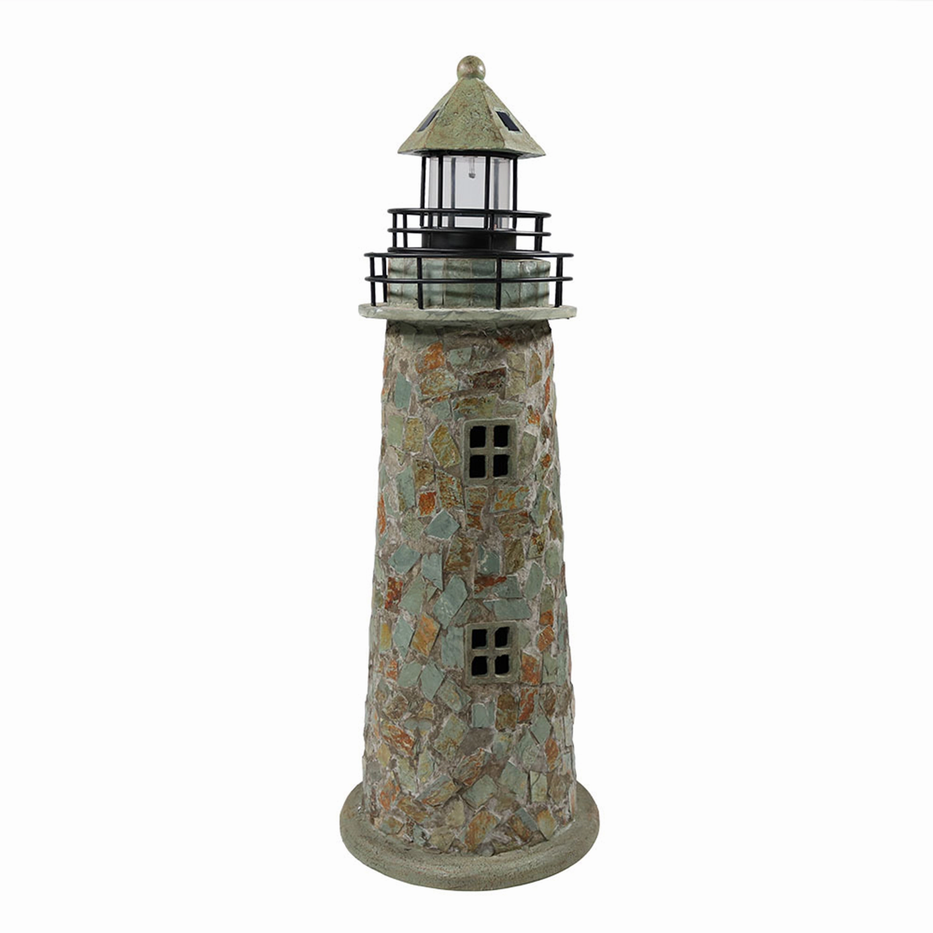 Sunnydaze Cobblestone Solar LED Lighthouse - 35" Houtdoor garden decorative ornaments